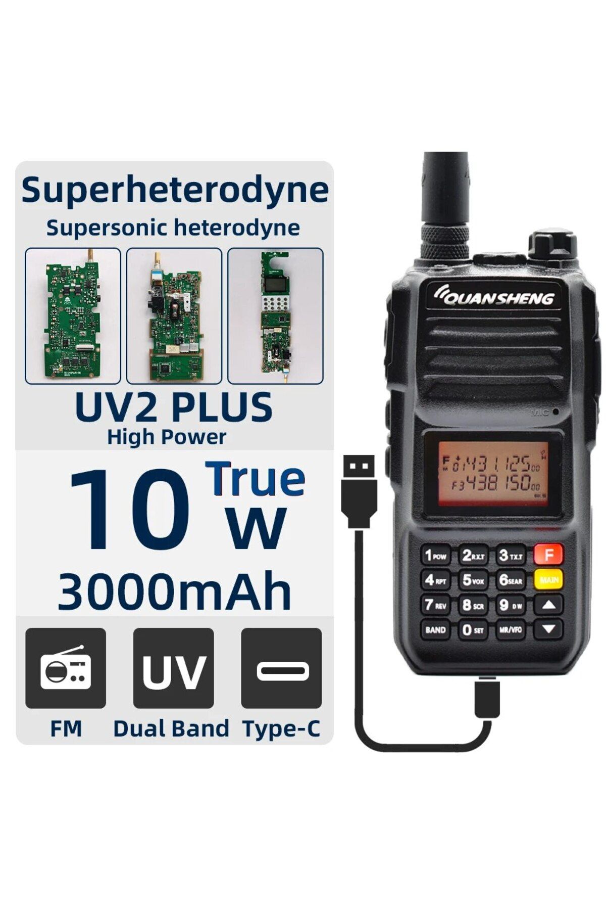 Choice-Quansheng TG UV2 Plus Walkie Talkie 10W Superheterodyne Portable Fm Two Way Radio Commutator Stat... 2