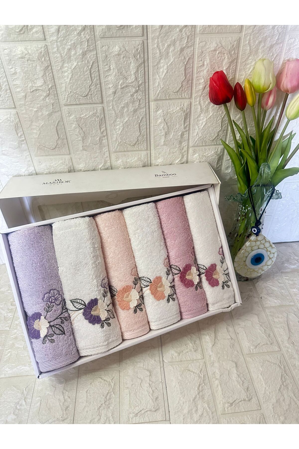 HENA- 3d Nakışlı Bambu Havlu 6 Ad. (50X90)