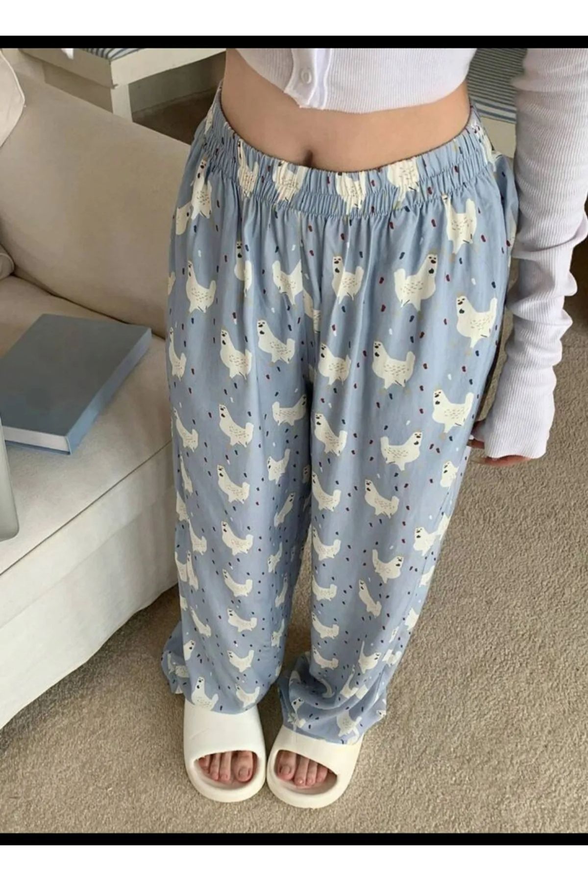 DENOKMODA-Wide Leg Cute Animal Patterned Pajama Bottoms 3