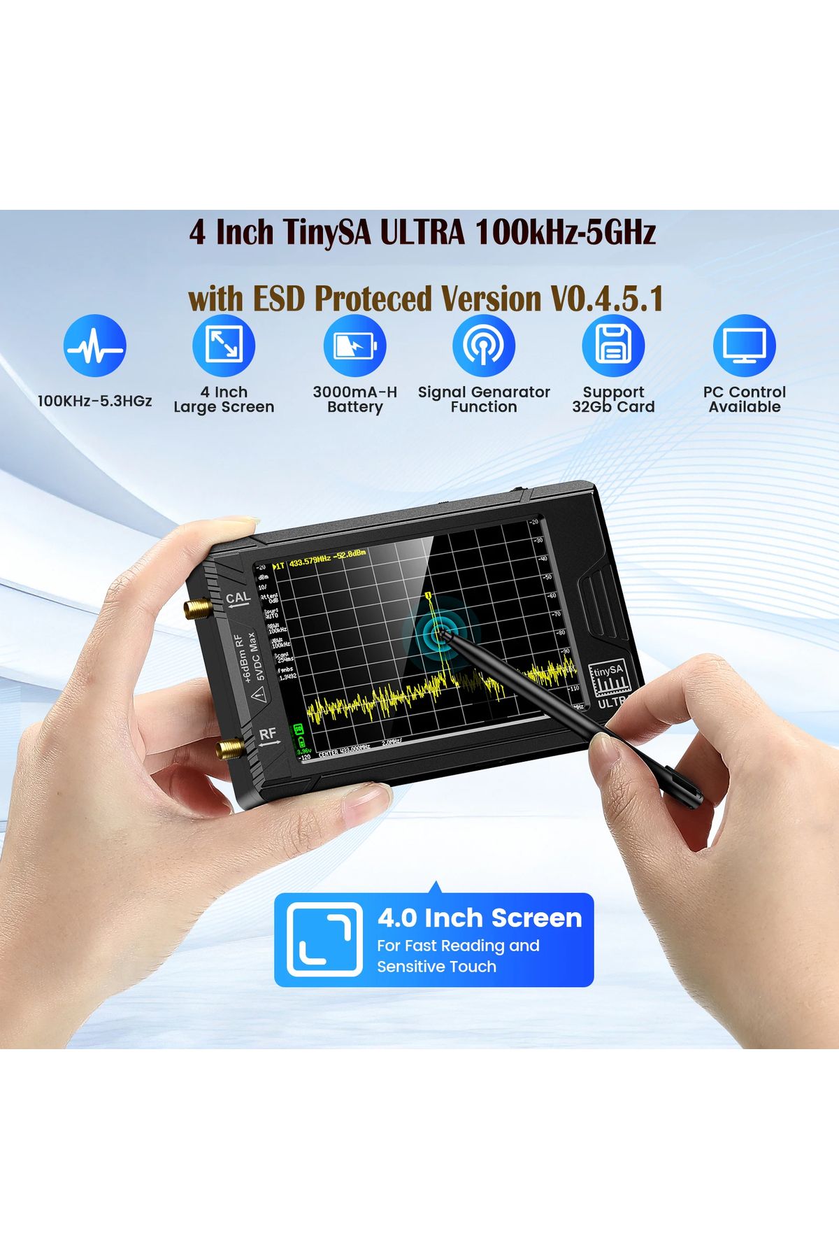 SeeSii-New Original TinySA ULTRA Handheld Tiny Spectrum Analyzer TinySA 4 Inch Touch Screen Build in Bat... 3