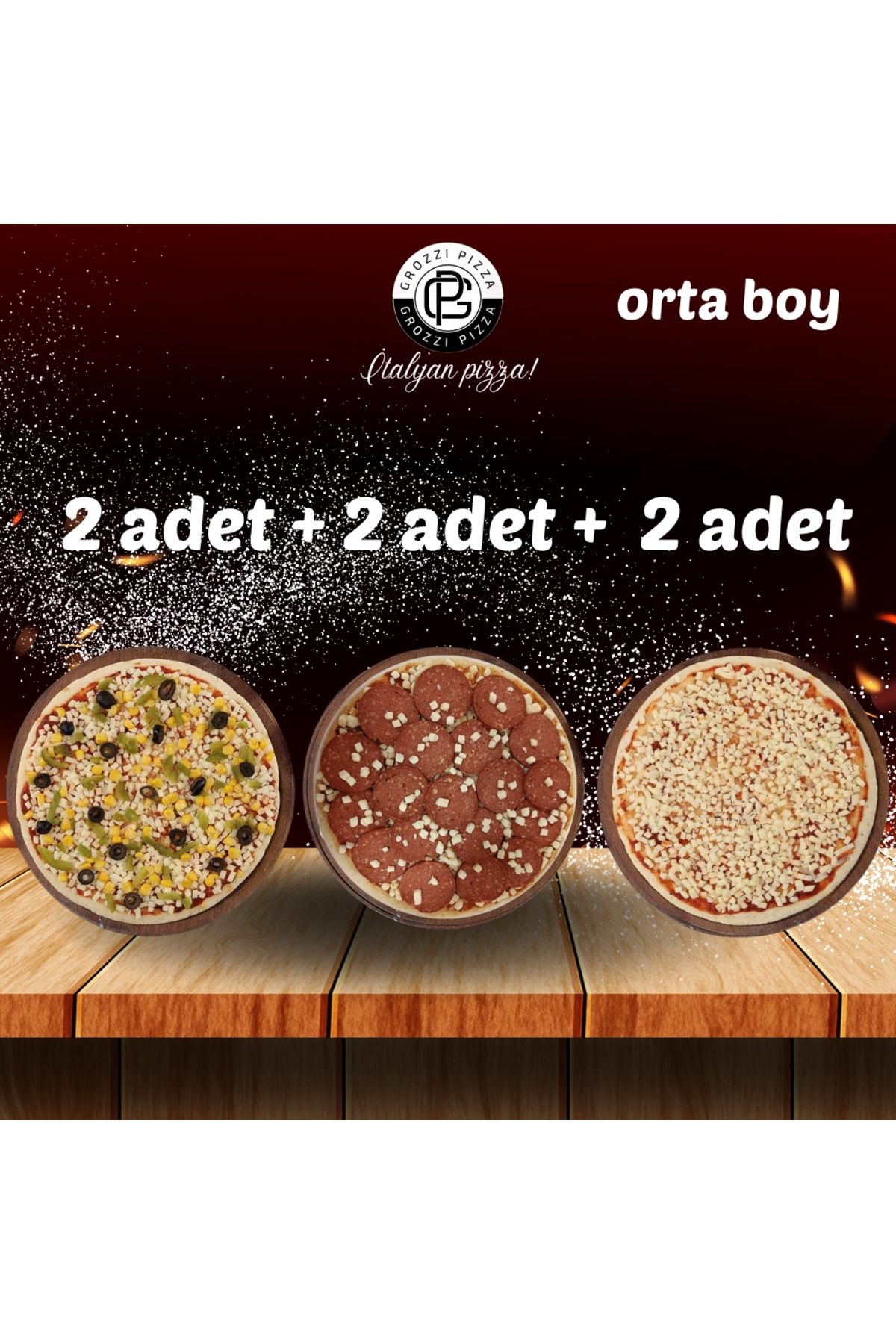 GROZZI SUCUKLU PİZZA 2 ADET 800 GRAM, MARGARİTA PİZZA 2 ADET 690 GRAM, VEJETERYAN PİZZA 2 ADET 760 GRAM