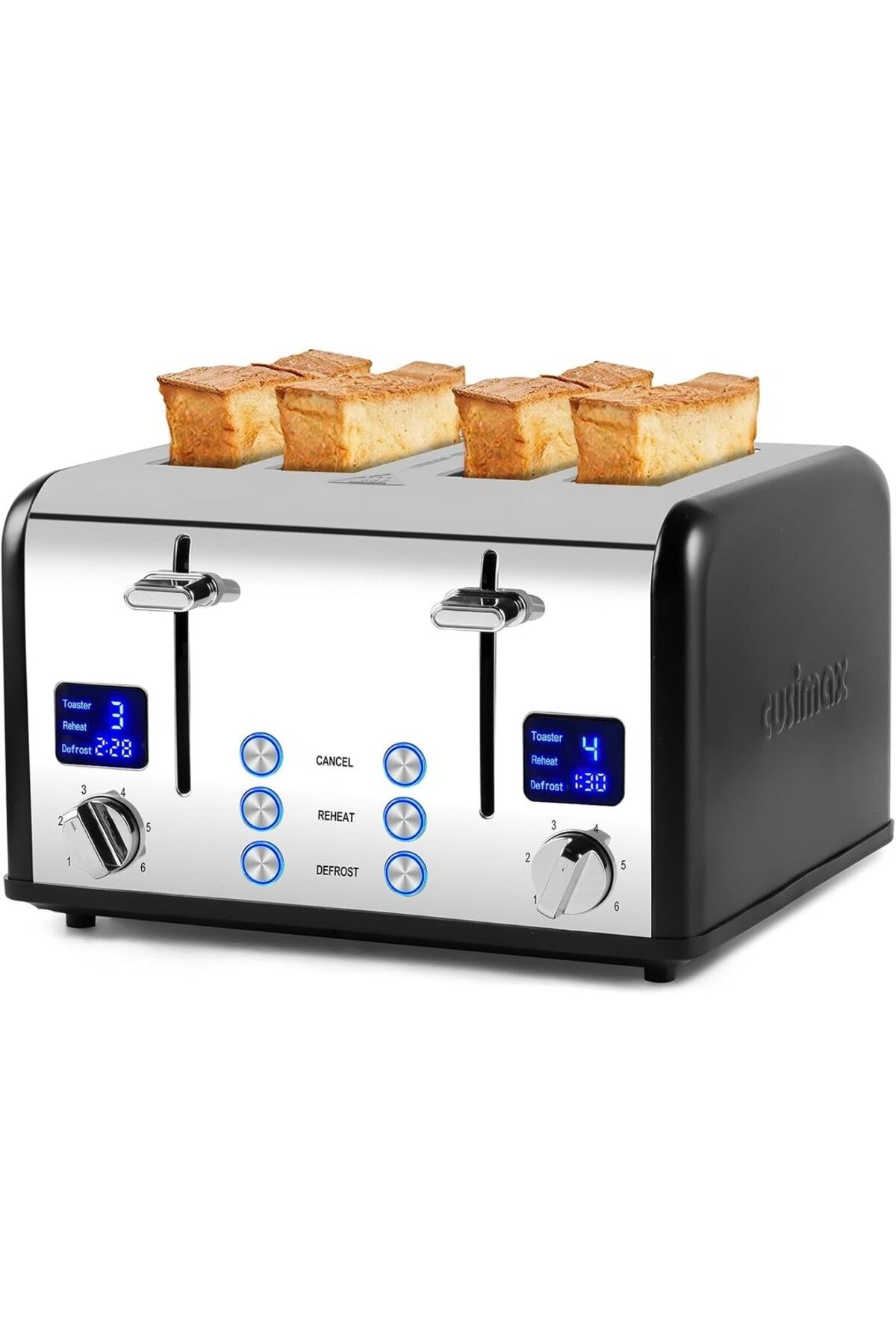 CUSIMAX 4 Dilimli Tost Makinesi | 1650W, LED Ekran, Ayarlanabilir Kızartma Kontrolü