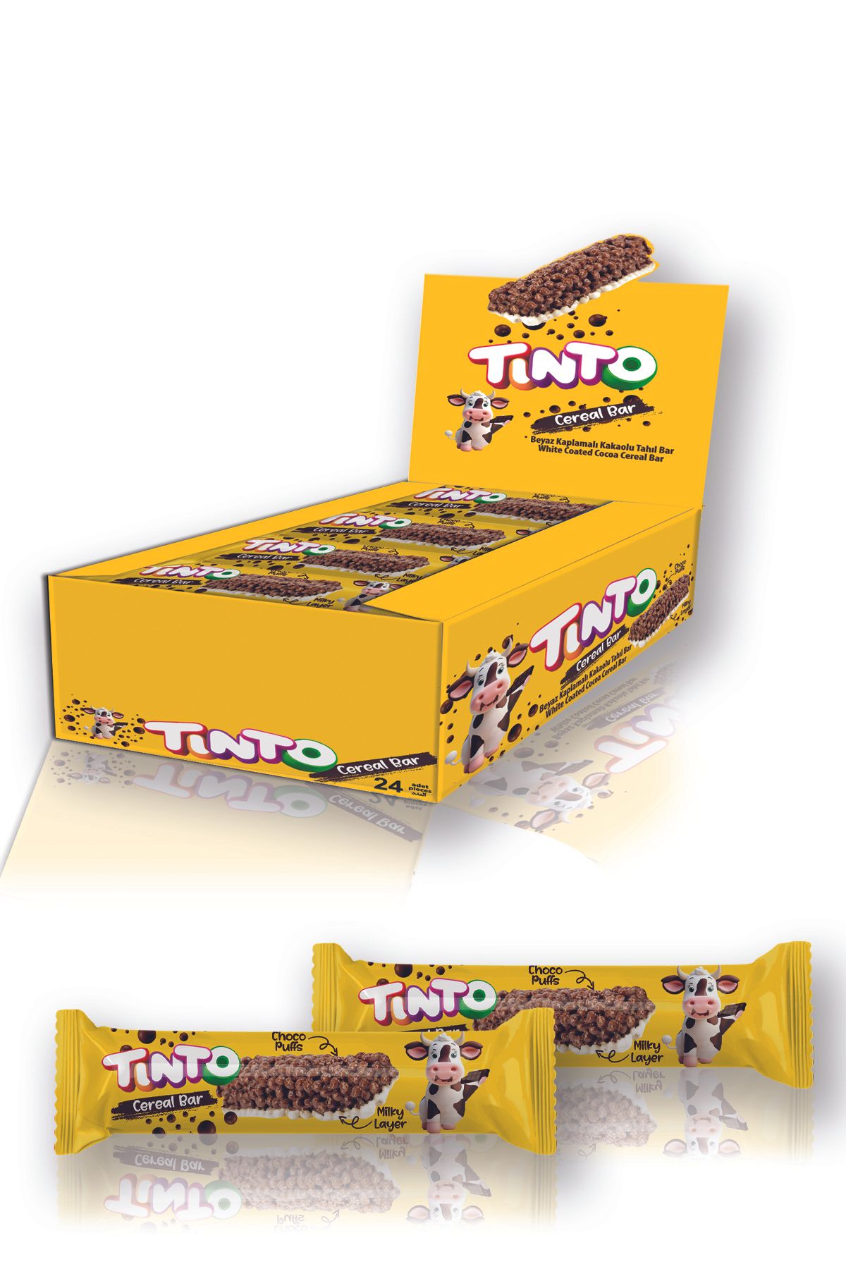 tinto Cereal Bar Beyaz Kaplamalı Kakaolu Tahıl Bar 22gr.*24 Adet