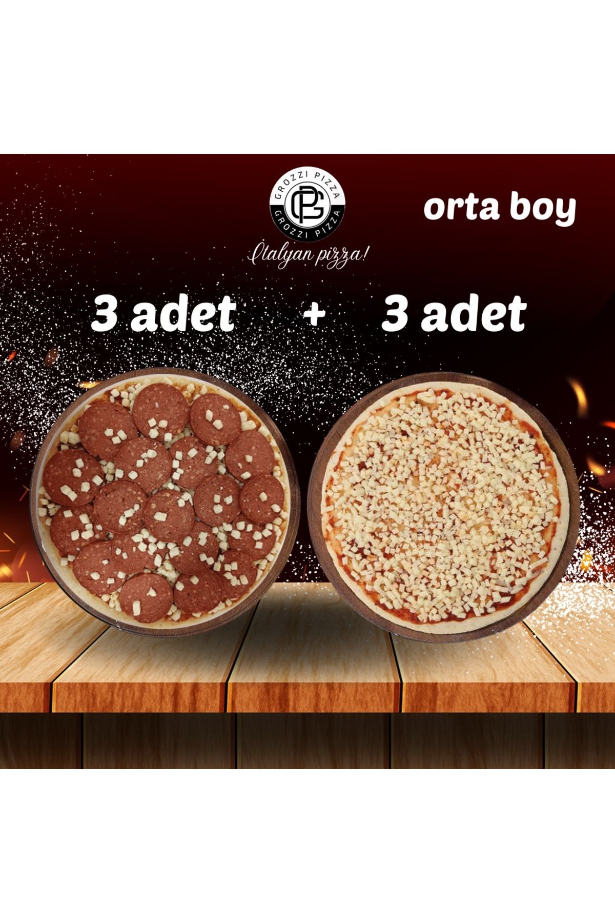 GROZZI Margarita Pizza 3 Adet 1035 gram, Sucuklu Pizza 3 Adet 1200 gram