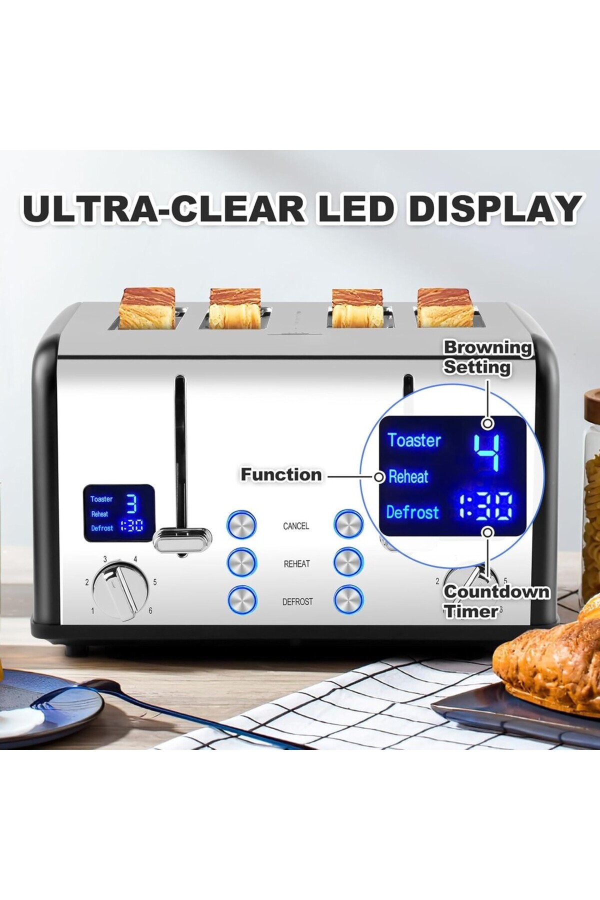 CUSIMAX-4 Slice Toaster |   1650W, Led Display, Adjustable Frying Control 4