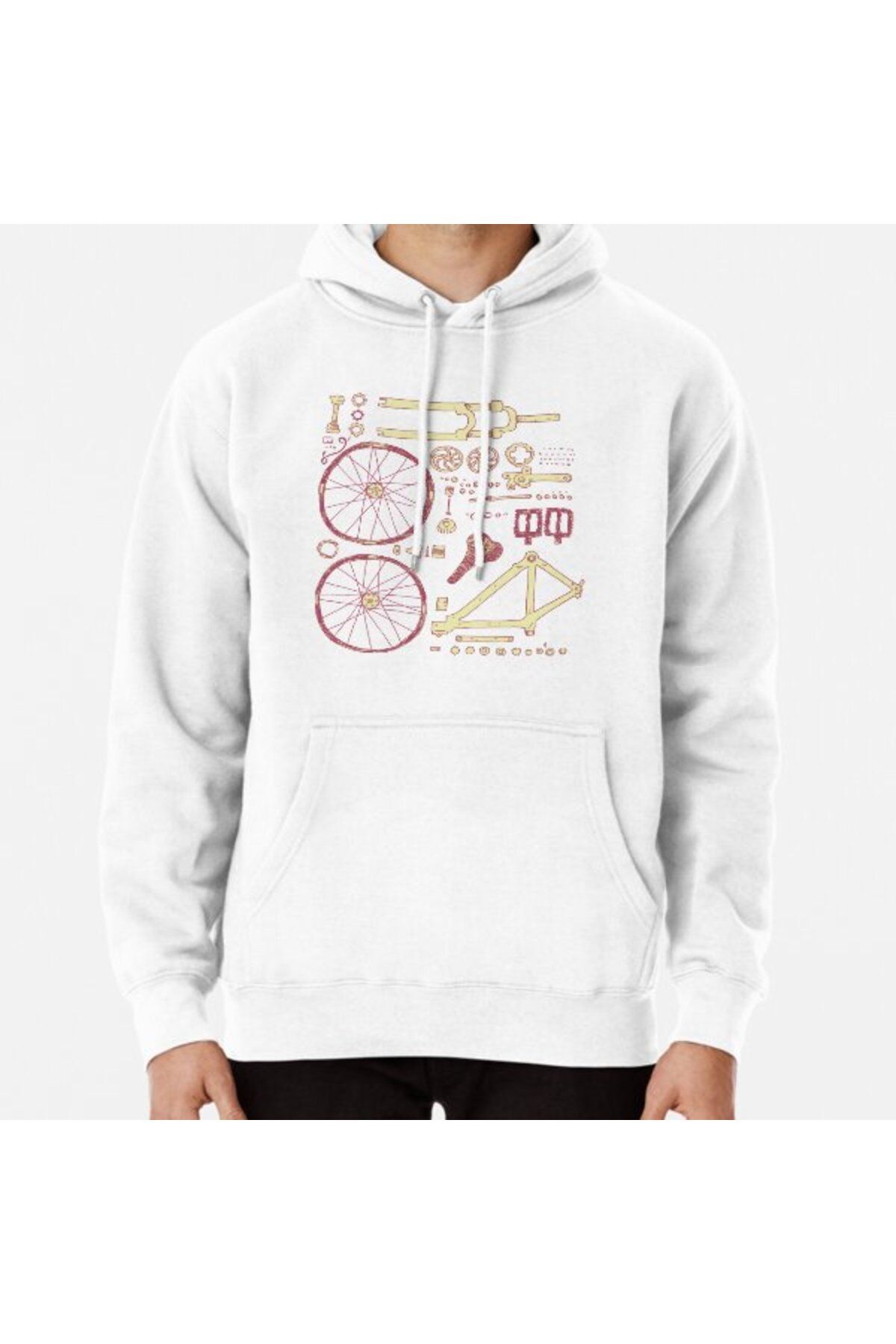 Hvit Stein Hanorac Imprimat Cu Piese De Biciclete Unisex - XL