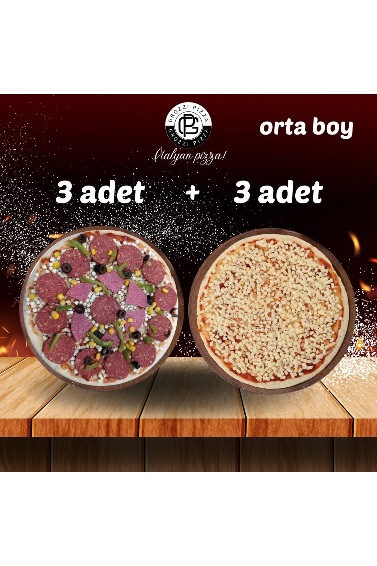 GROZZI KARIŞIK PİZZA 3 ADET 1155 GRAM, MARGARİTA PİZZA 3 ADET 1035 GRAM