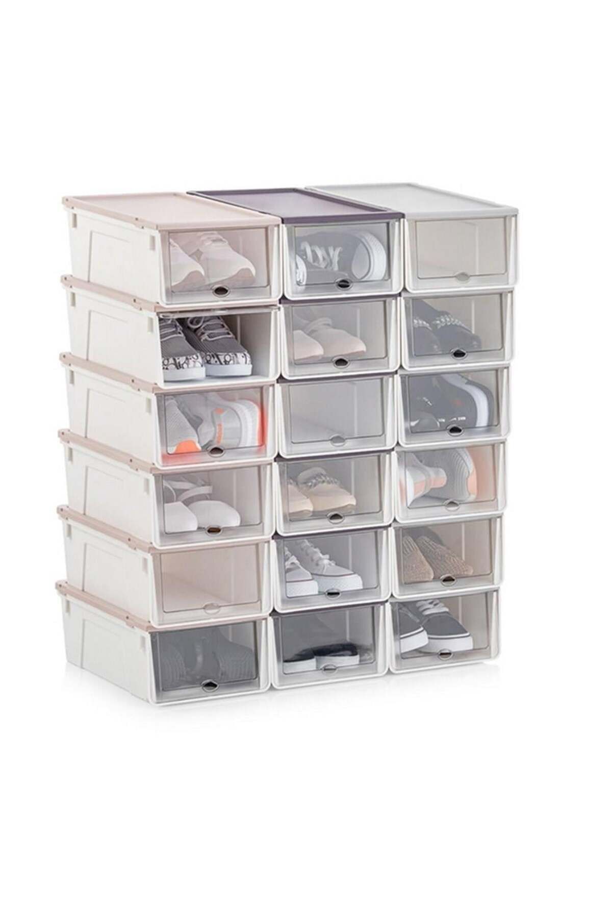 BRAVES-6-Piece Modular Shoe Rack Luxury Shoe Box Set Cabinet Stackable Storage Box with Lid 7