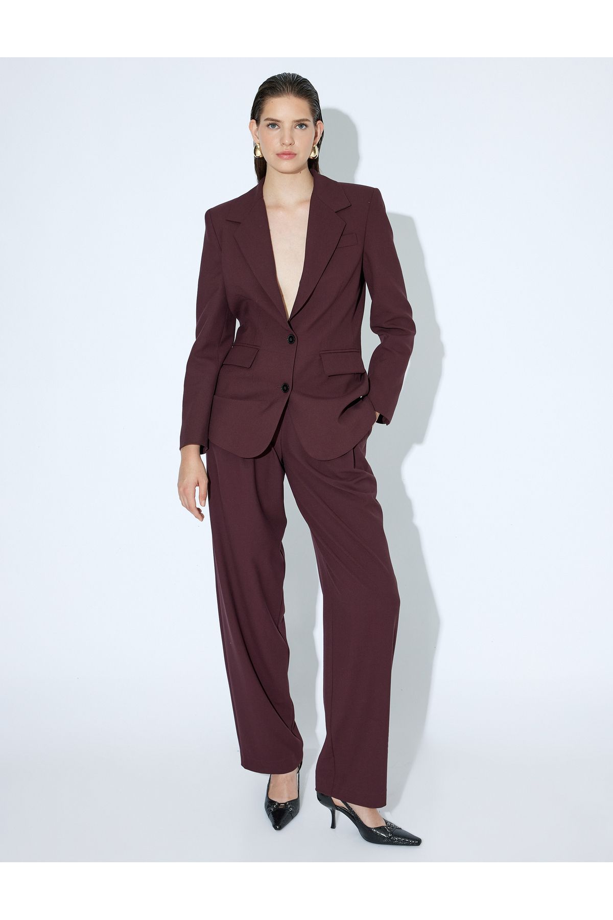 Koton-Double Breasted Blazer Jacket with Button Cap and Pocket 3