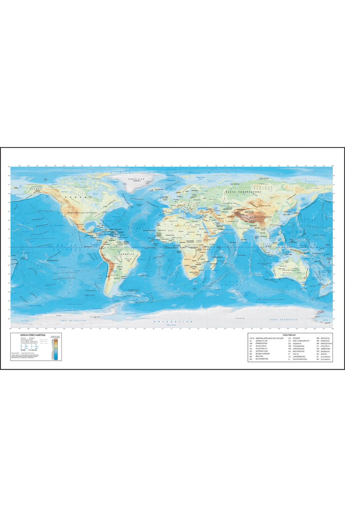 Cengo 150x235 cm Dünya Fiziki Haritası Tahta Kalemi Hediyeli