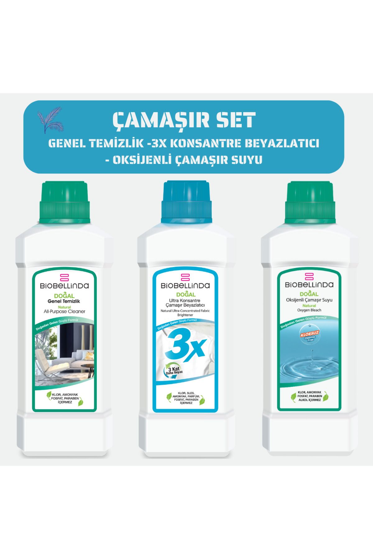 Çamaşır Set 3 Lü Paket - 3x Konsantre Çamaşır Beyazlatıcı - Genel Temizlik - Çamaşır Suyu Oksijenli