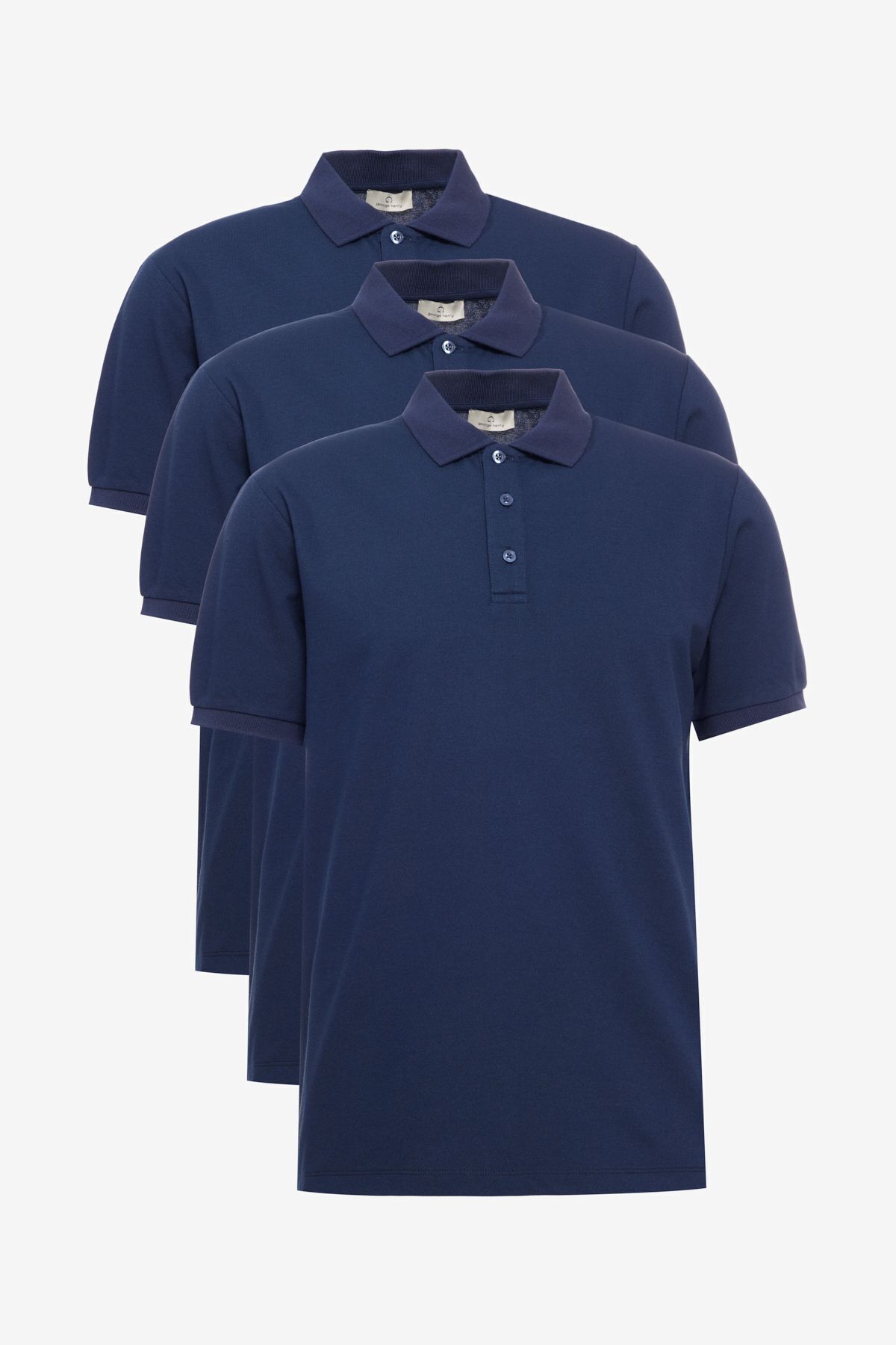 George Henry-Pack of 3 Non-Shrinkable Cotton Fabric Slim Fit Men's Navy-Navy Non-Curling Polo Collar T-Shirts 1