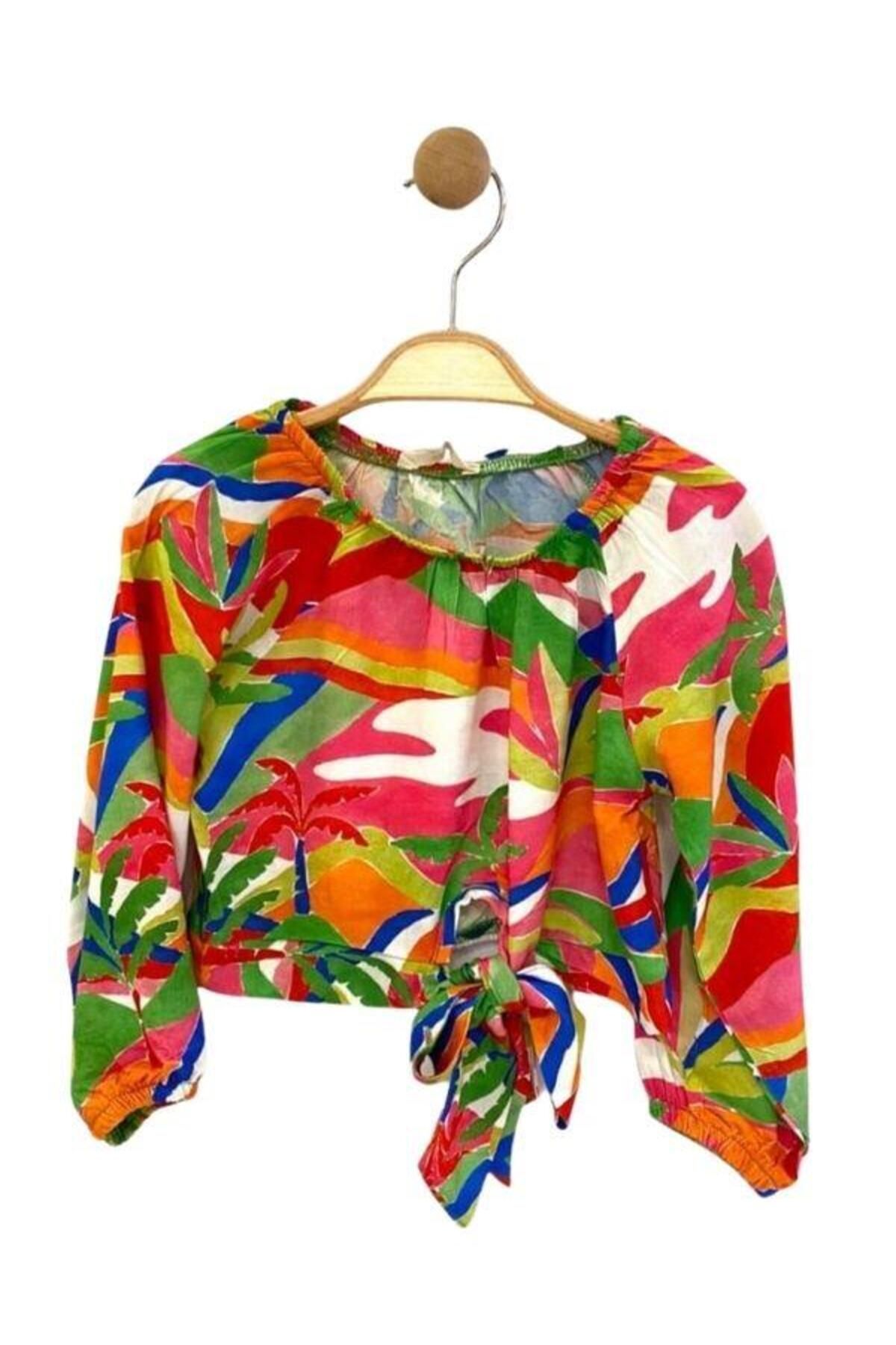 Çikoby-Patterned Woven Girl's Blouse 1