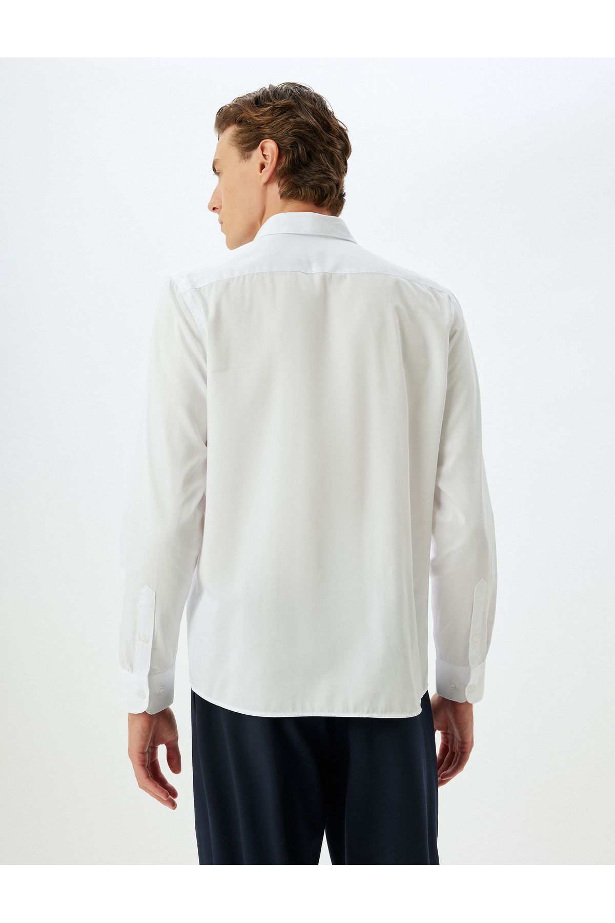 Koton-Long Sleeve Slim Fit Cotton Shirt - Half Italian Collar 4