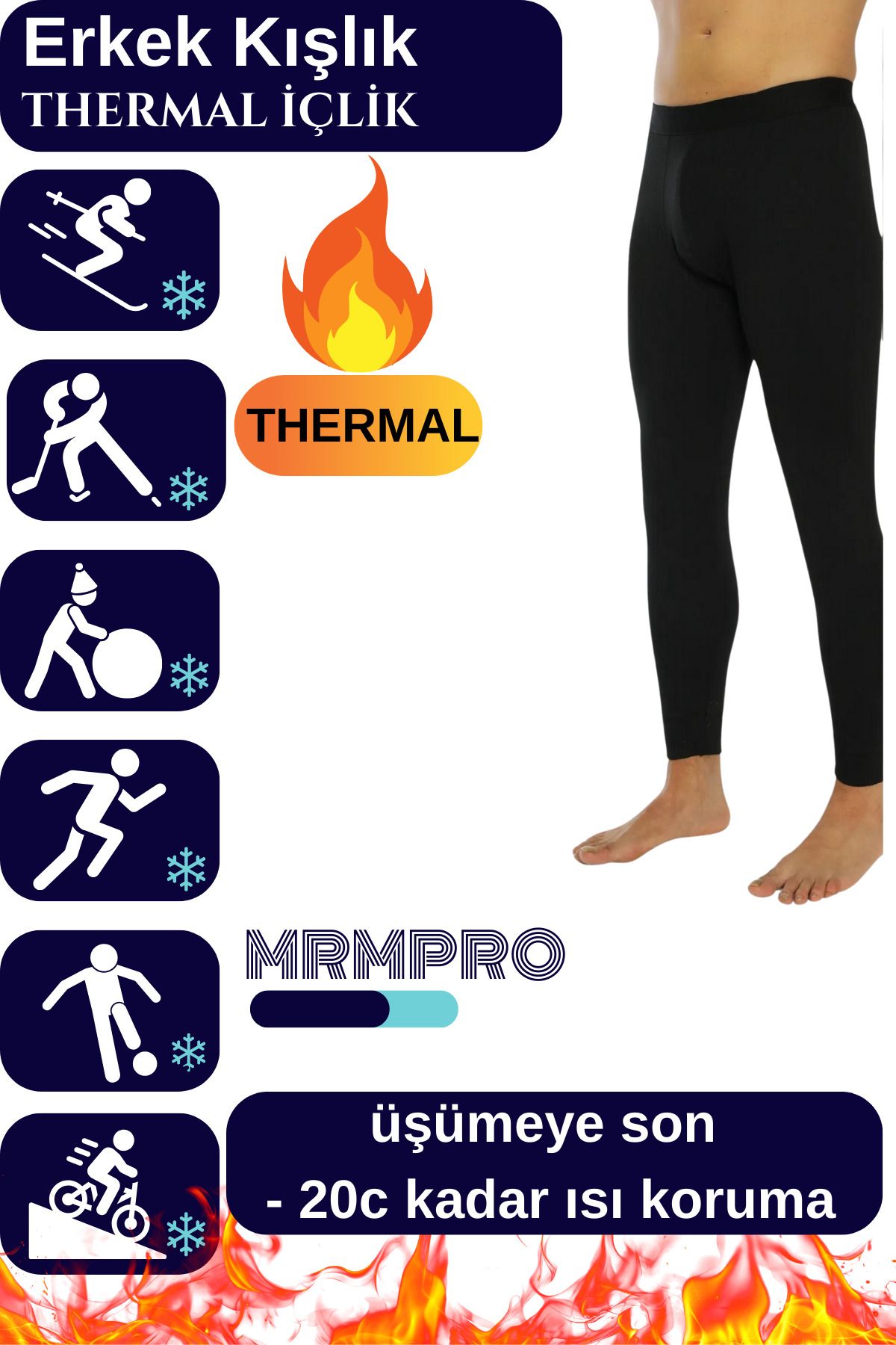 mrmpro Erkek Siyah Thermal Içi Peluş Polarlı Şardonlu Içlik Termal Tayt