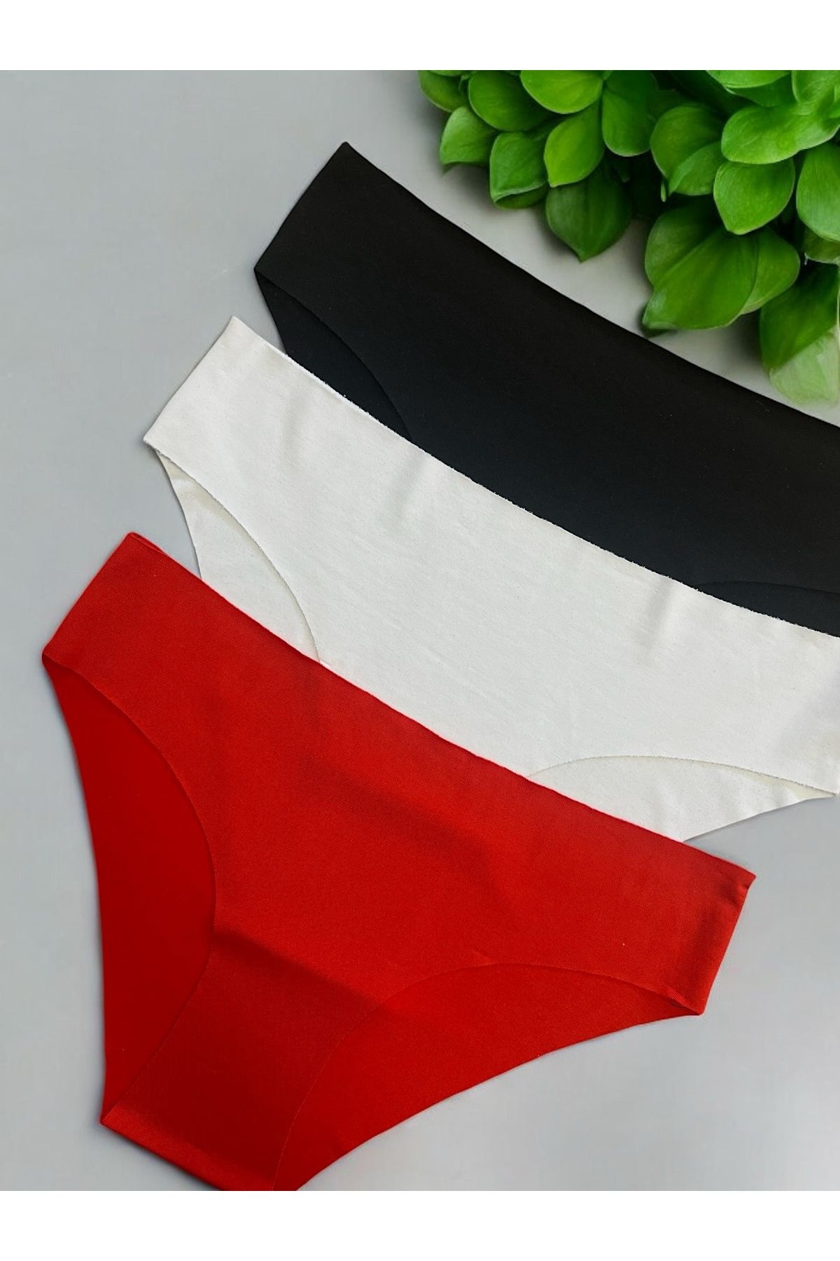 teknotrust Kadın 3'lü Likralı Dikişsiz Slip Bikini Külot, Kırmızı Beyaz Siyah