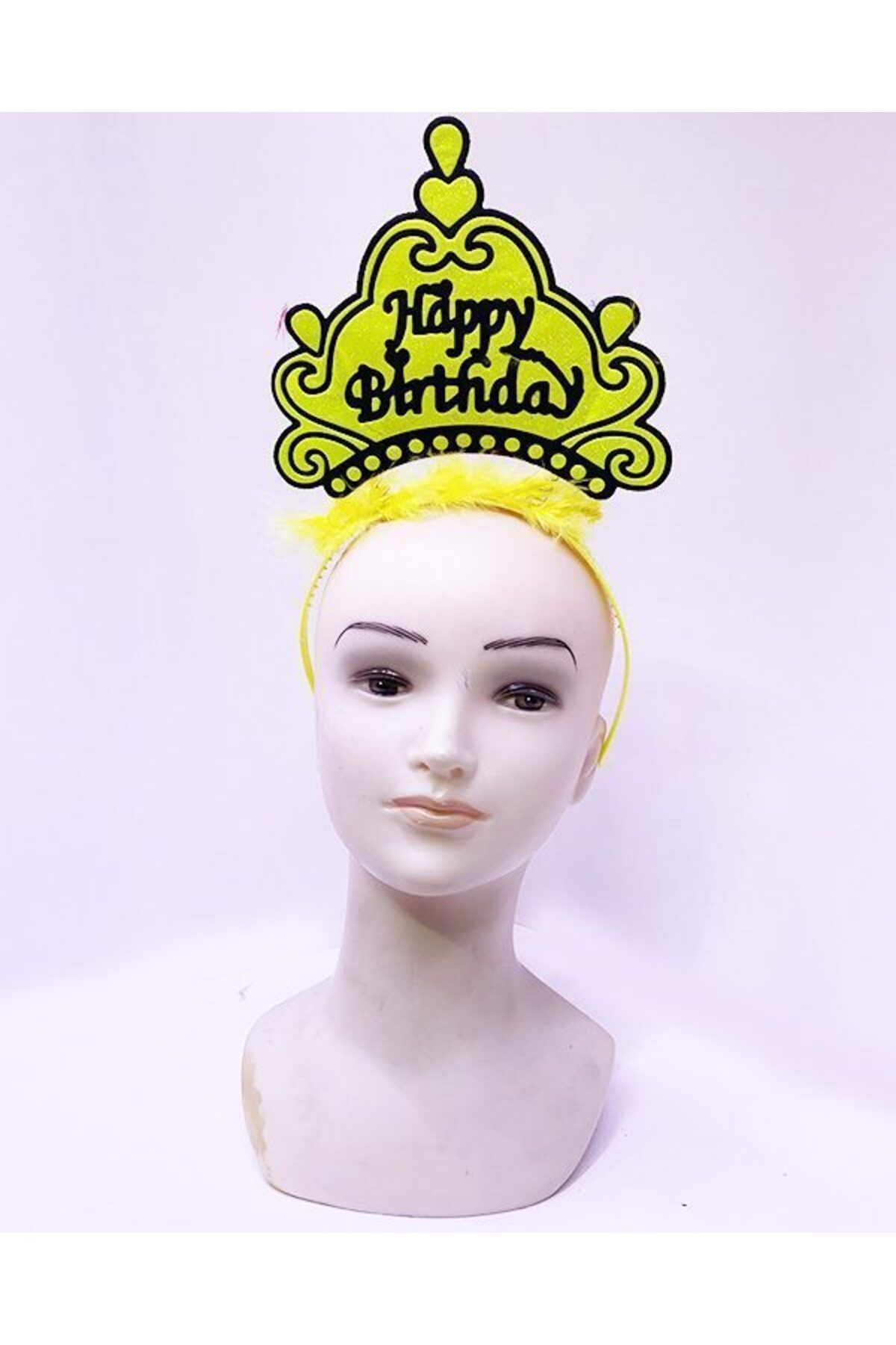 Kareem Happy Birthday Neon Sarı Renk Doğum Günü Tacı 24x15 cm (Lisinya) - 52362-1453