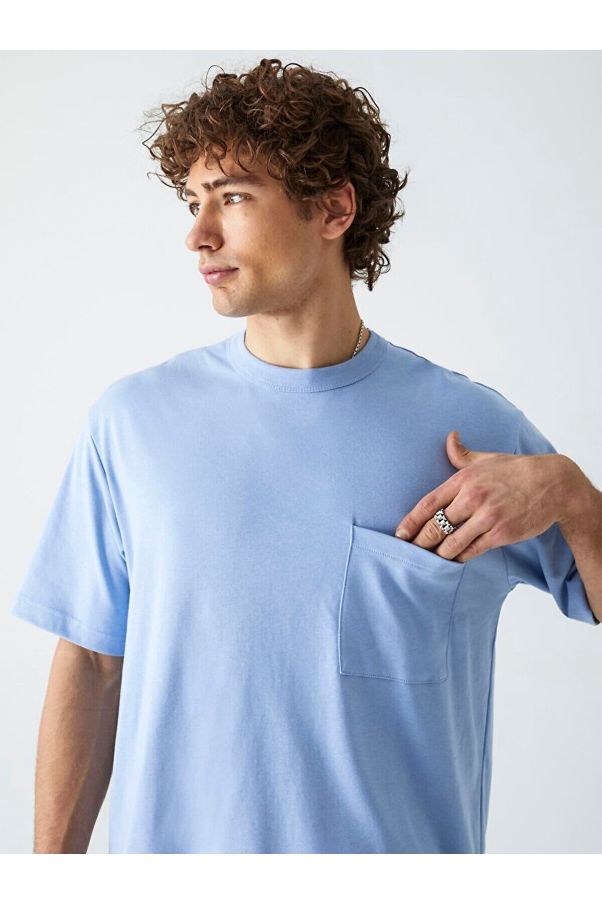 Ltb-Tricou albastru cu buzunar relaxat 5