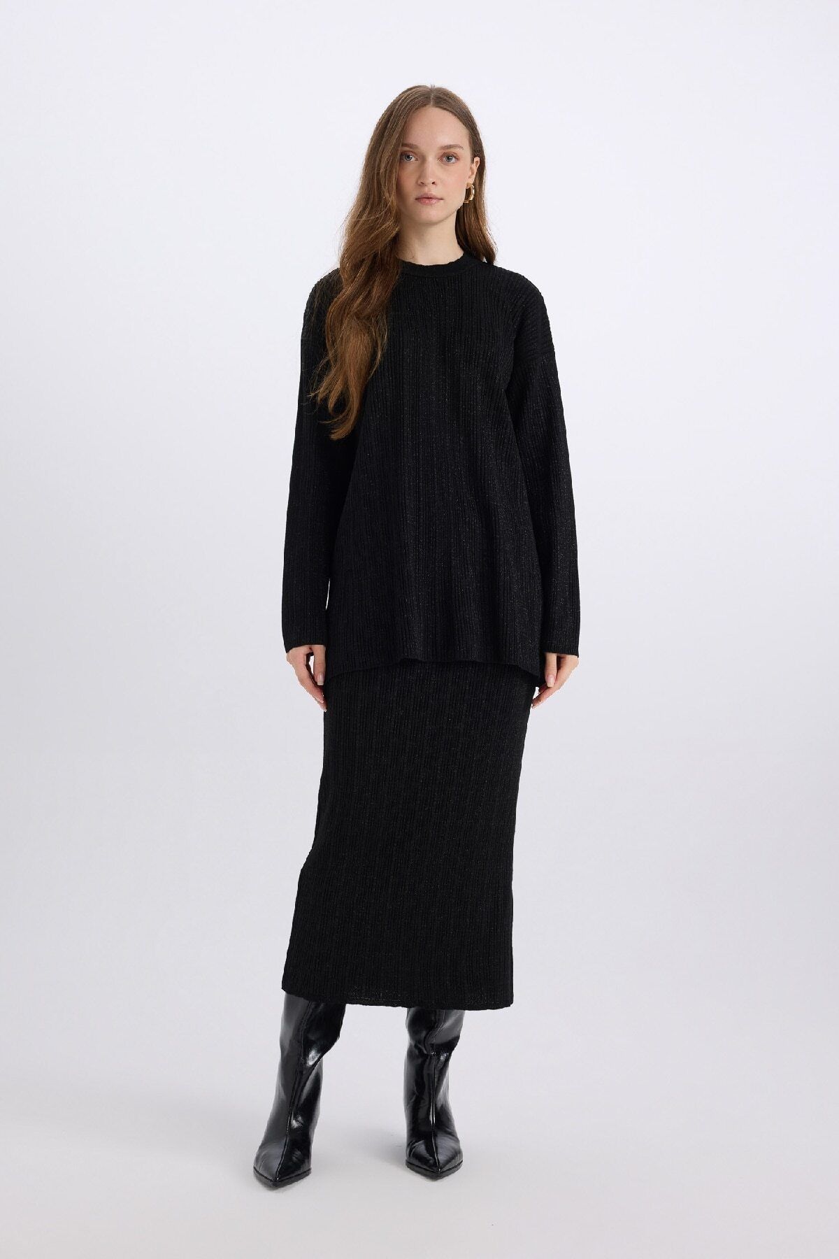 DeFacto-Regular Fit Basic Απλό Maxi Πλεκτό Φούστα E0936AX24WN 3
