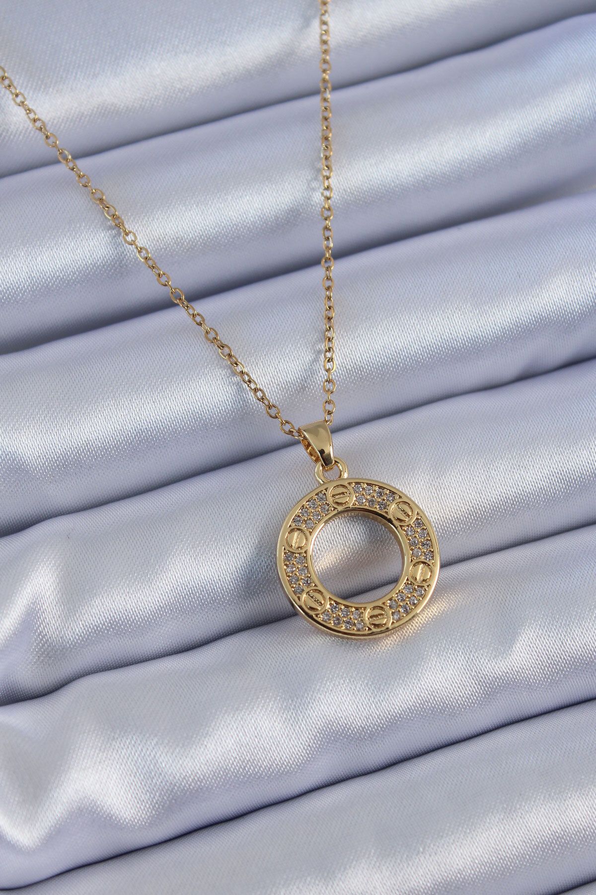 Clariss 316L Çelik Gold Renk Zirkon Taşlı Model Kadın Kolye