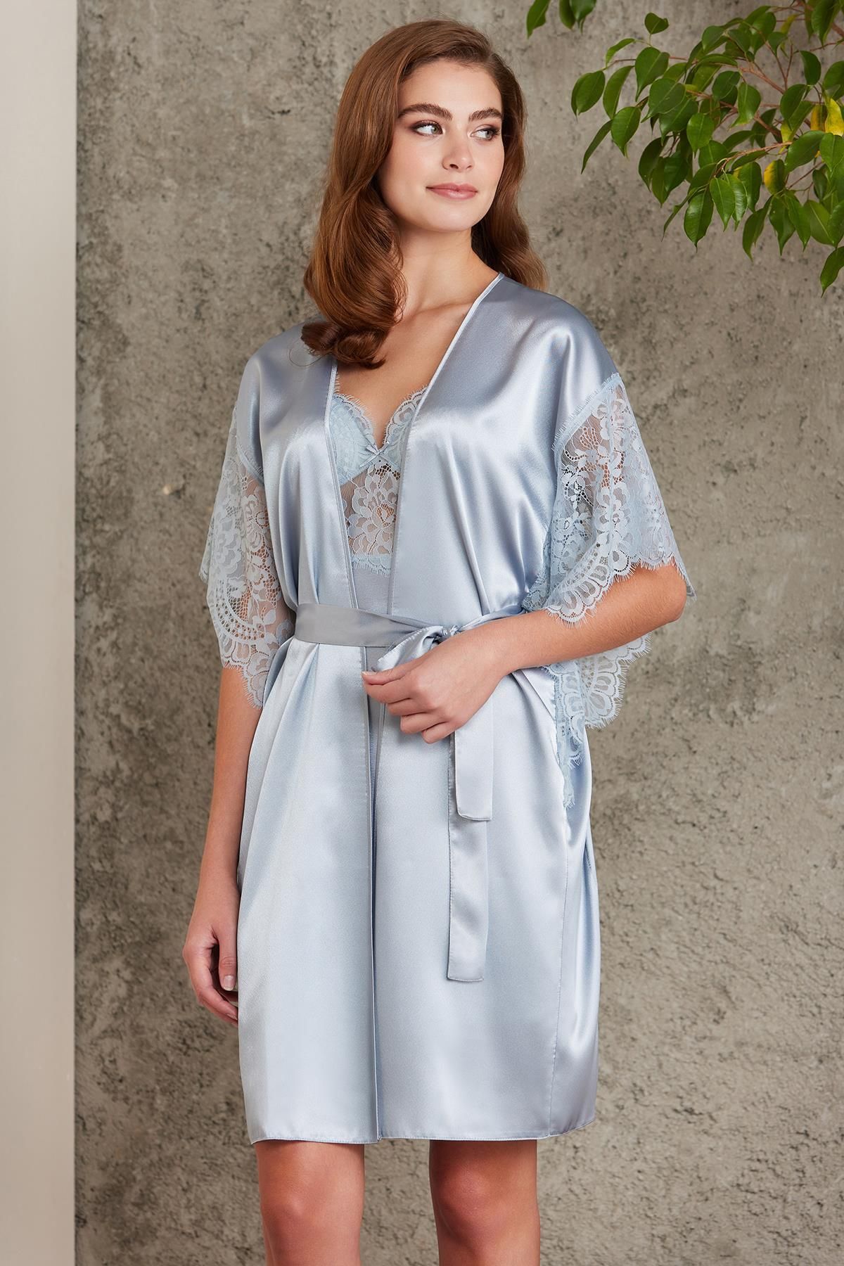 Pierre Cardin-Satin Lace Nightgown and Dressing Gown Set - 4490 2