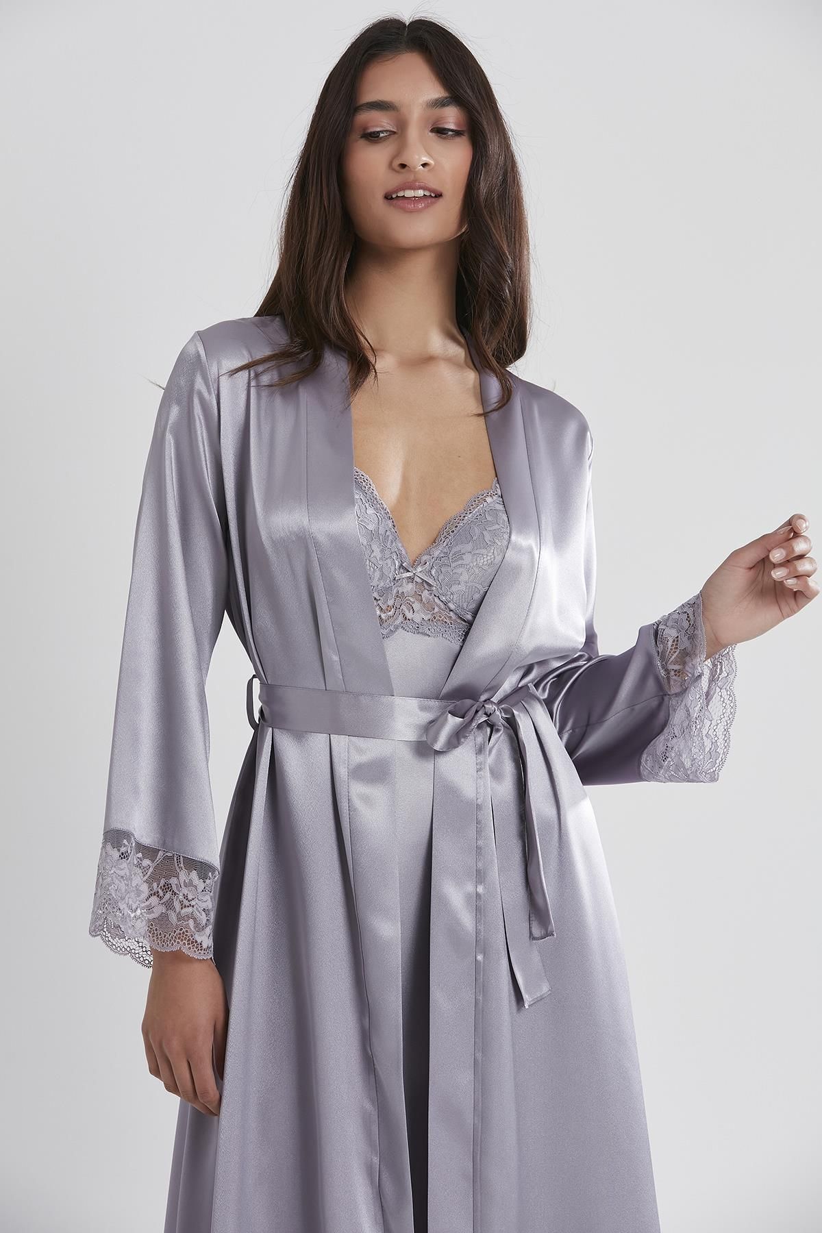 Pierre Cardin-Satin Lace Nightgown and Dressing Gown Set - 4370 3