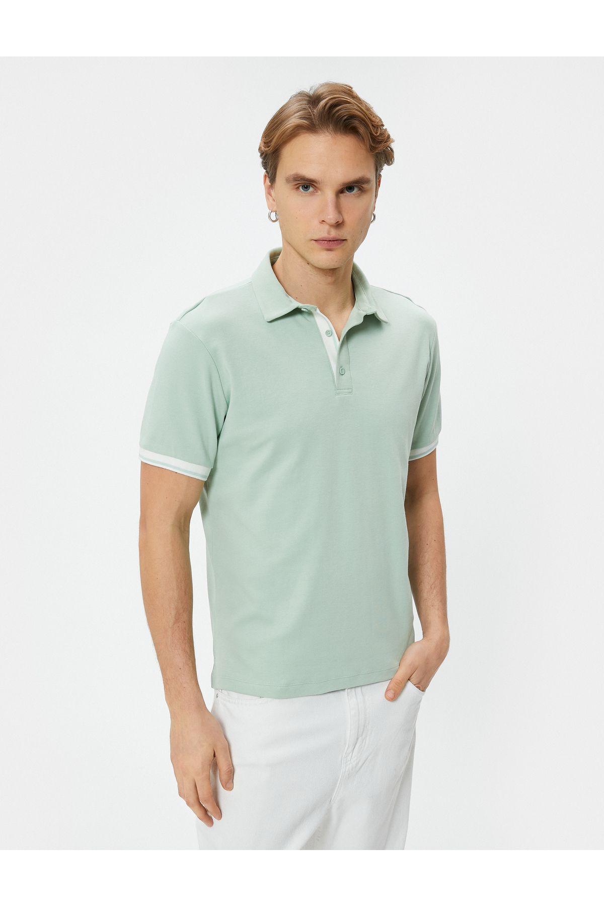 Koton-Slim Fit Polo Collar Buttoned Short Sleeve T-Shirt 3