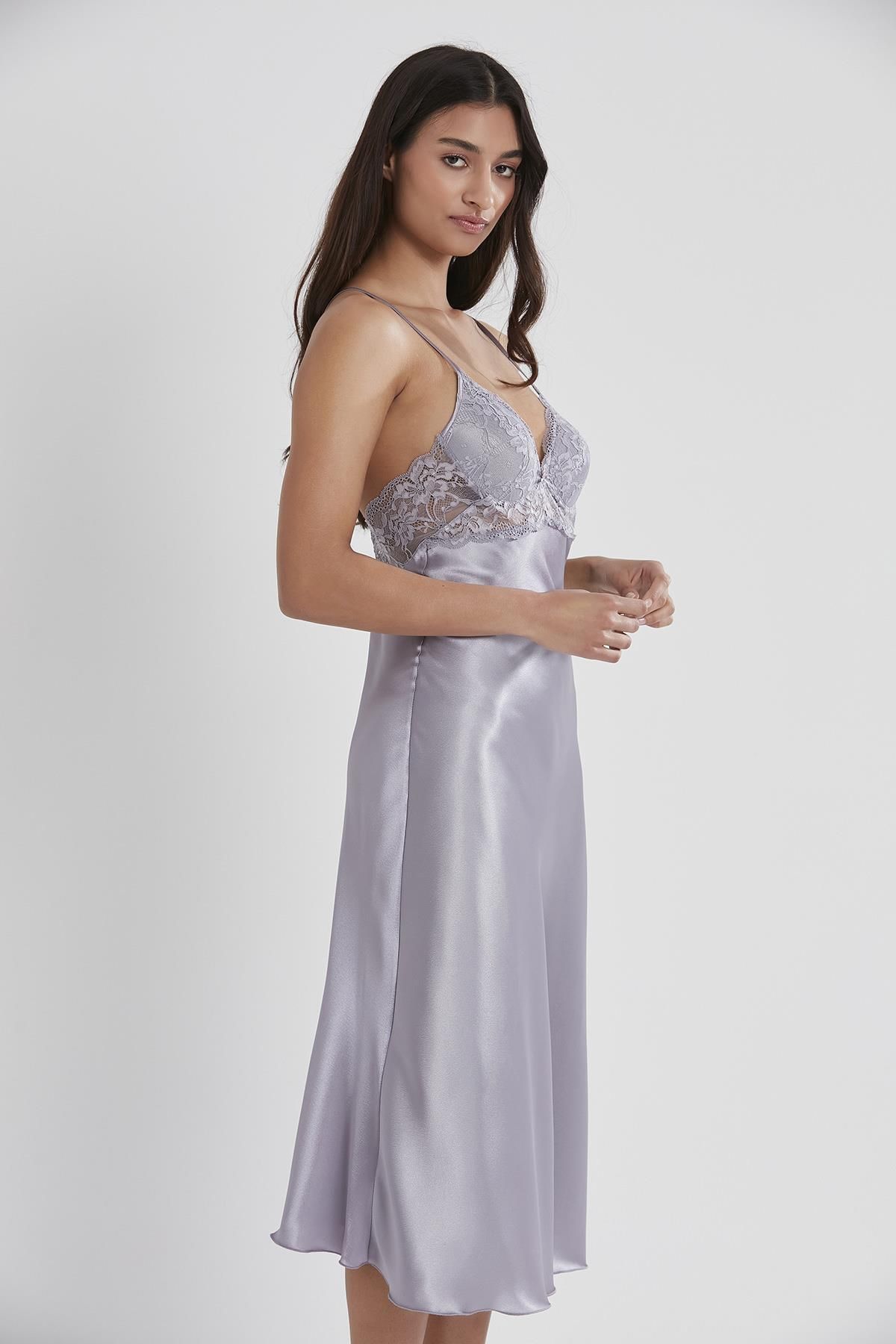 Pierre Cardin-Satin Lace Nightgown and Dressing Gown Set - 4370 7