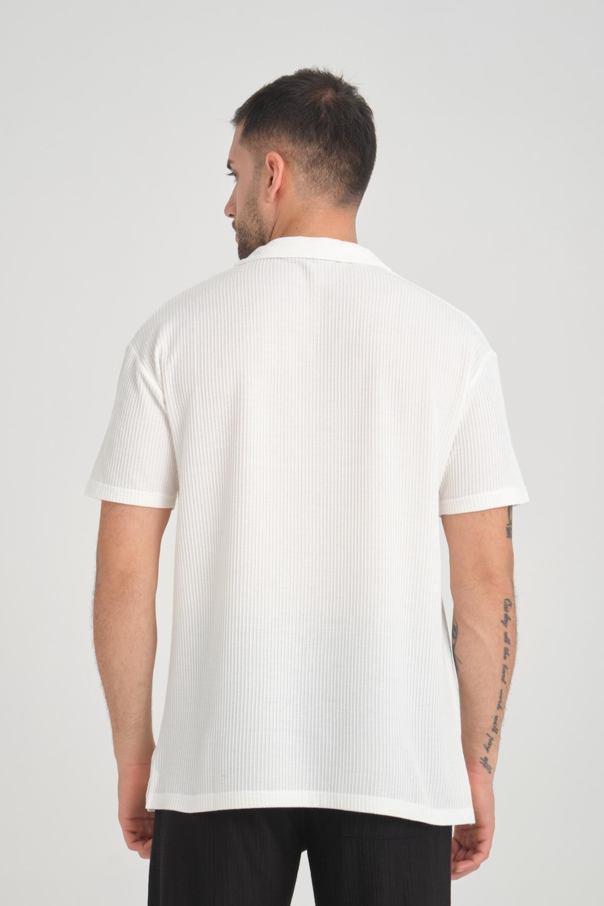 Valiberta-White Premium V-Neck Oversize Ribbed T-shirt 6
