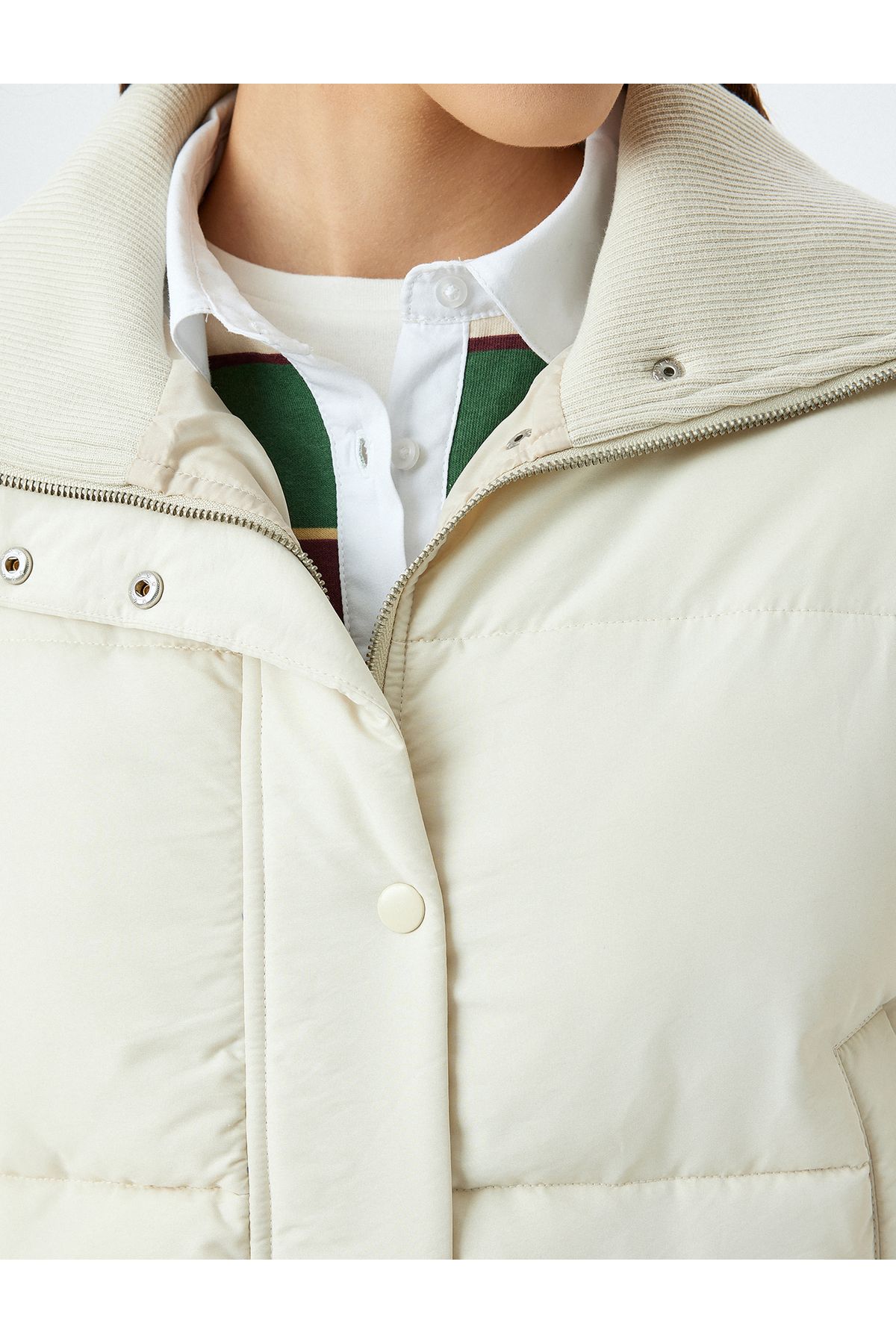 Koton-Stand Collar Ribbed Zippered Puffer Jacket with Snap Button Pockets 6