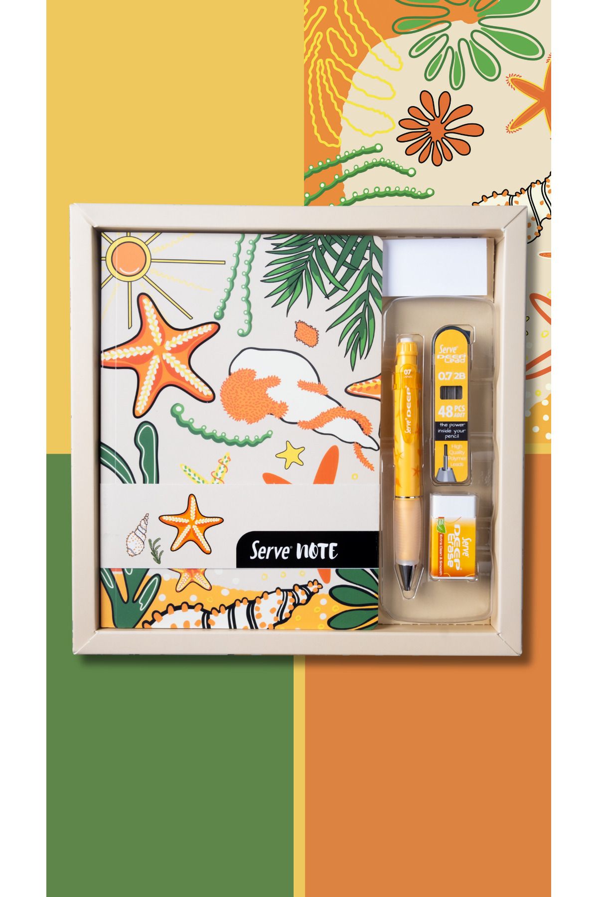 Serve-Gift Set - Notebook, Serve Deep Tip Pen, Eraser, Min 2