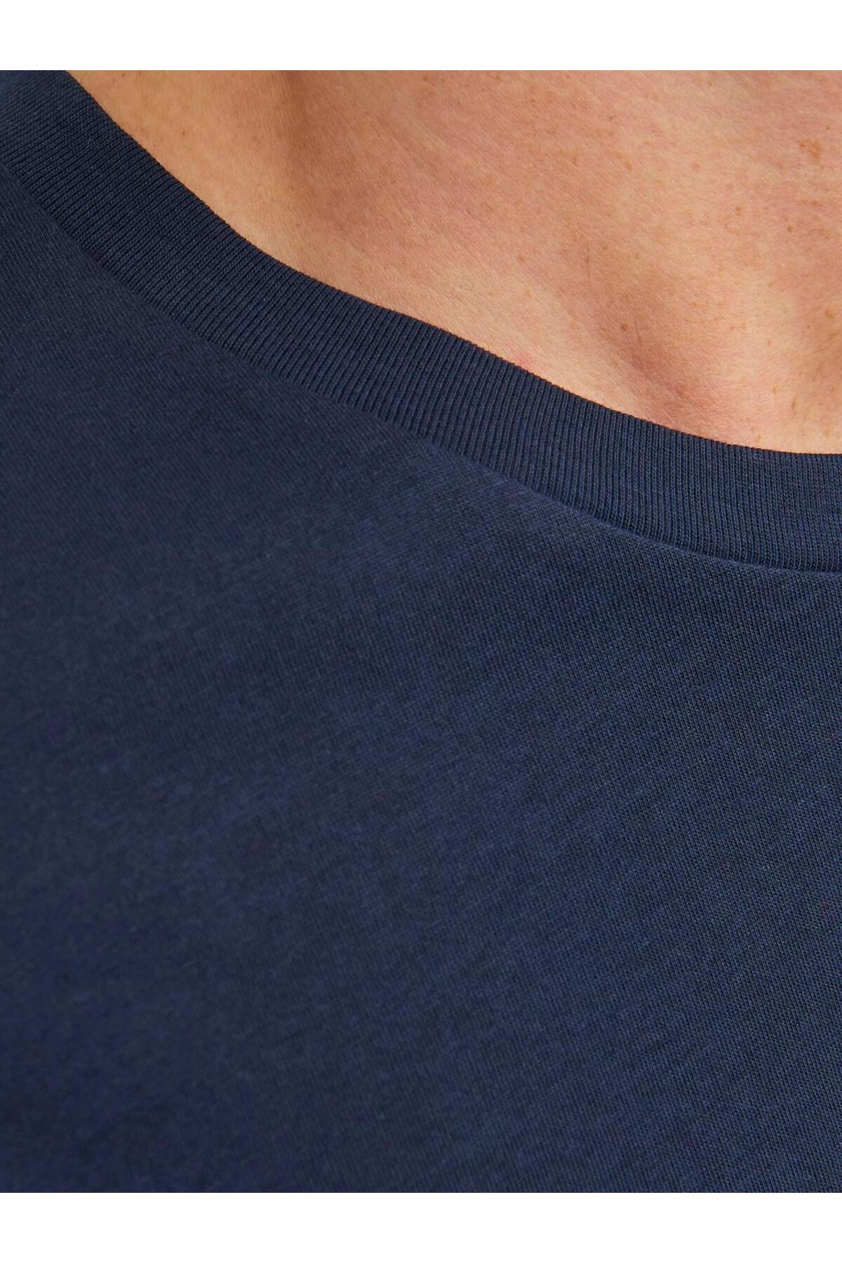 تیشرت مردانه آبی سرمه ای جک اند جونز | 12116021 اورجینال - تصویر 4