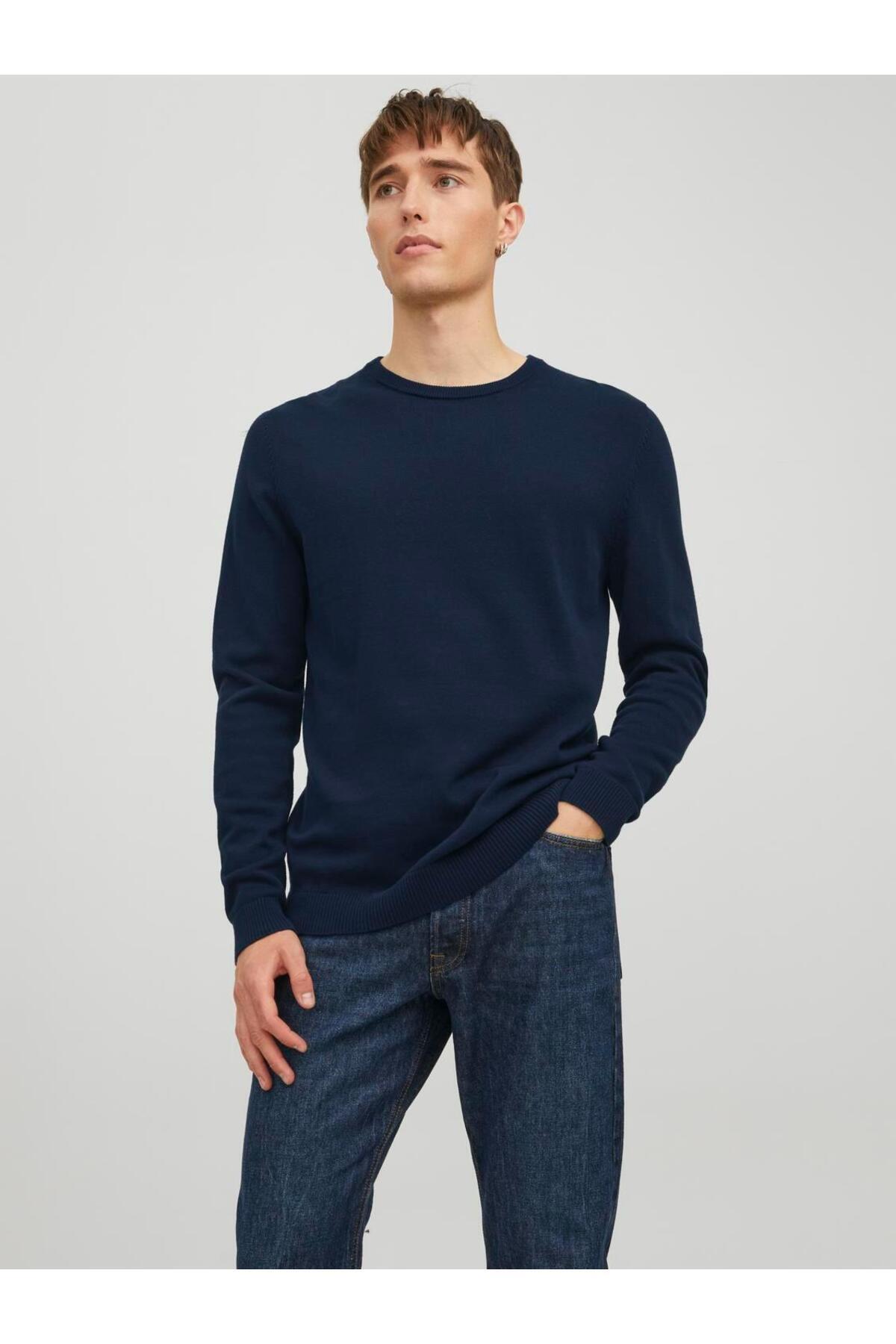 بافت و پلیور مردانه آبی سرمه ای Jack & Jones | 12137190 اورجینال - تصویر 2
