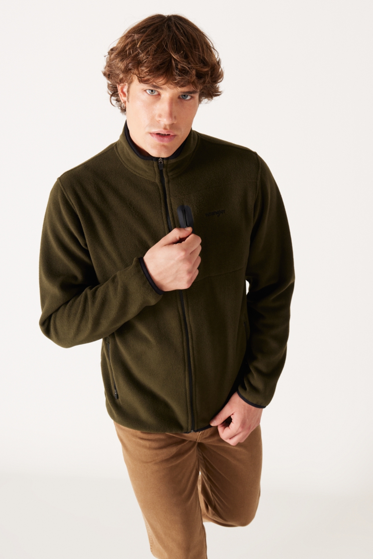 WRANGLER Regular Fit Normal Kesim Dik Yaka Erkek Haki Polar Sweatshirt Ceket görsel 2