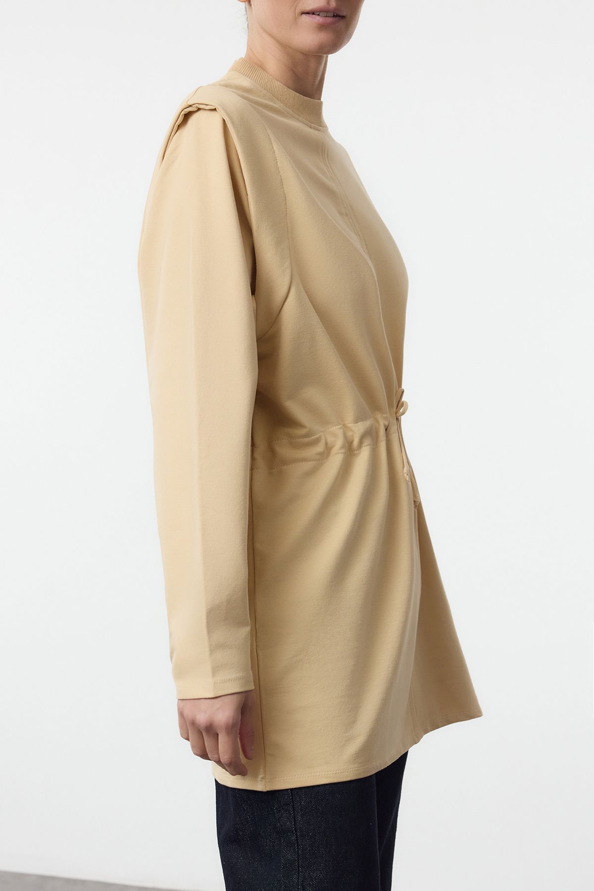Edit by Trendyol-Beige Lace Detailed Comfortable Fit Knitted Sweatshirt Tedaw25Tw00001 2