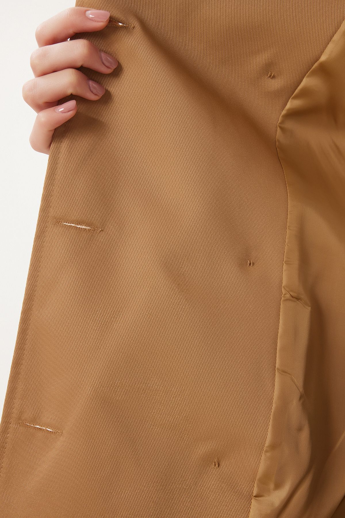 Happiness İstanbul-Trenci sezonier pentru damă, Camel, cu guler dublu, cu brâu DD01345 9