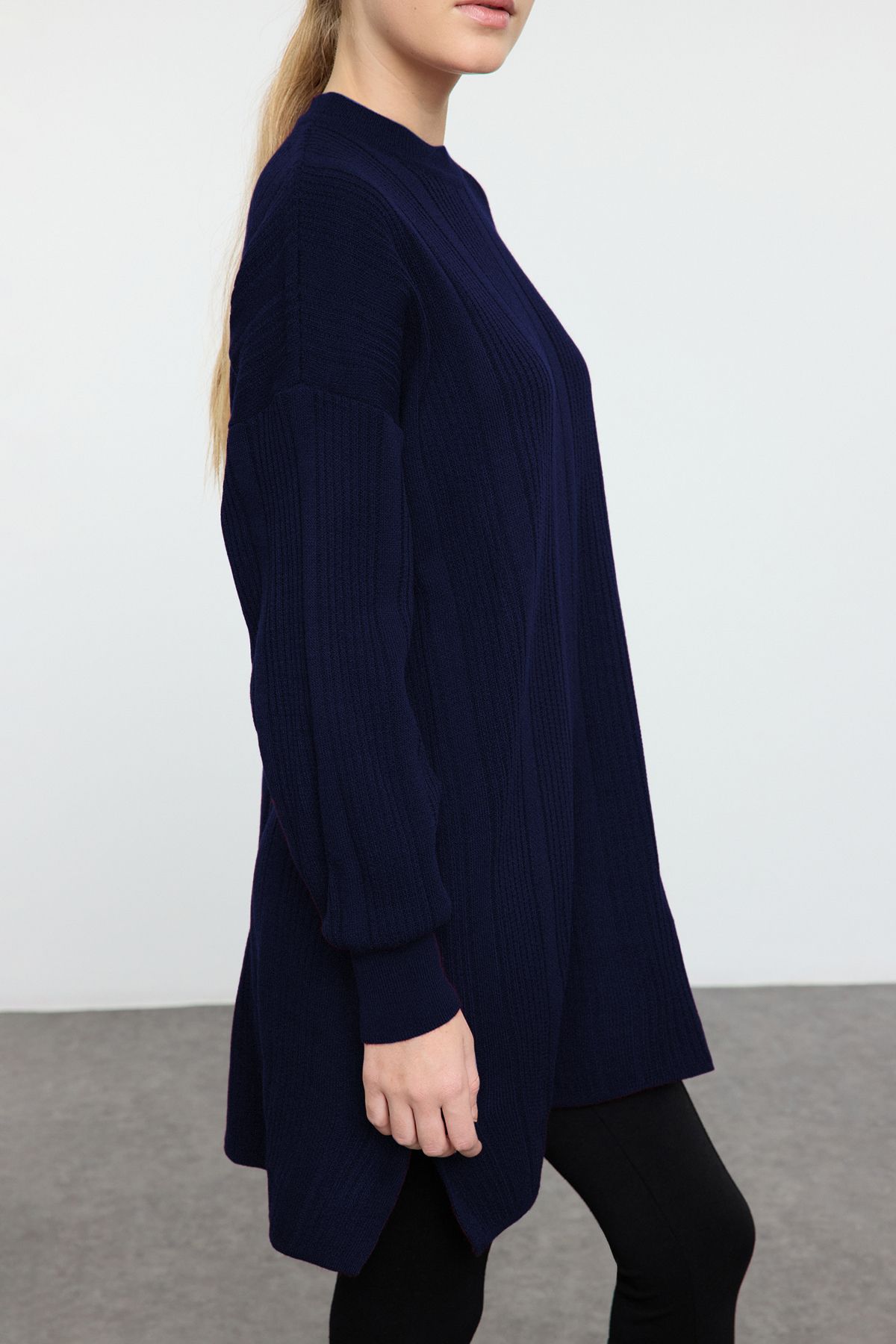 Edit by Trendyol Granatowy Sweter Tunika Dzianinowa - Tedaw25ak00010 Kobieta - S/M