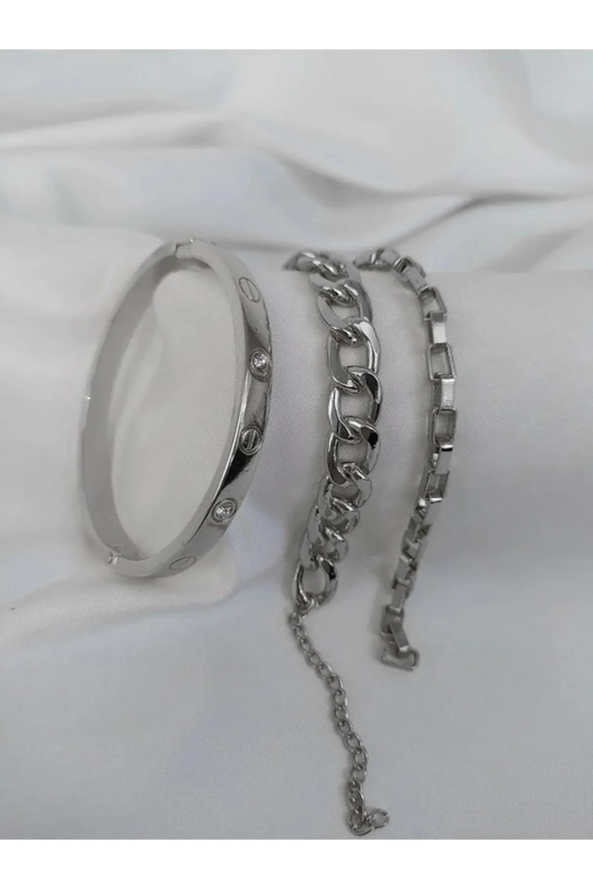 X-Lady Accessories Gümüş Kaplama Kadın Kombin Bileklik Taşlı