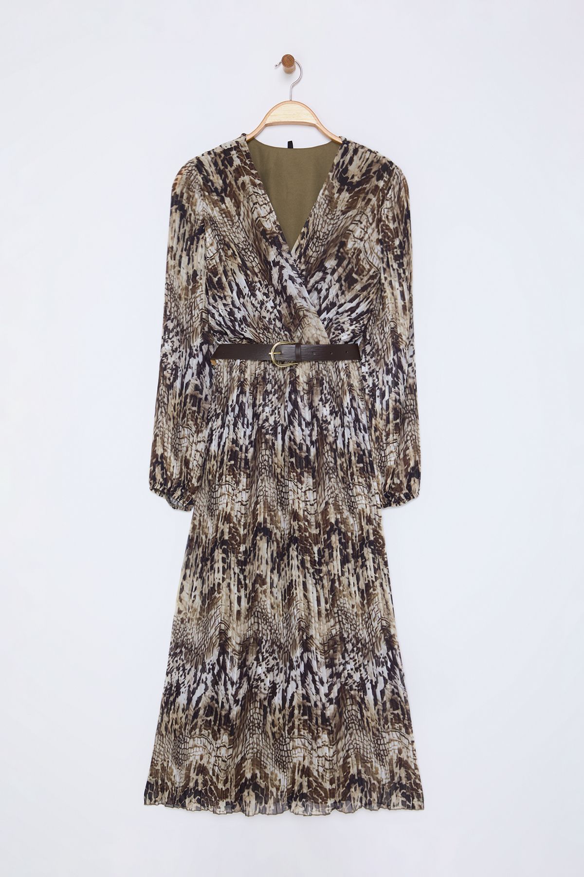 Trendyol Collection-Braunes, gewebtes Maxikleid mit Gürtel und geradem Gürtel TWOAW24EL00471 10