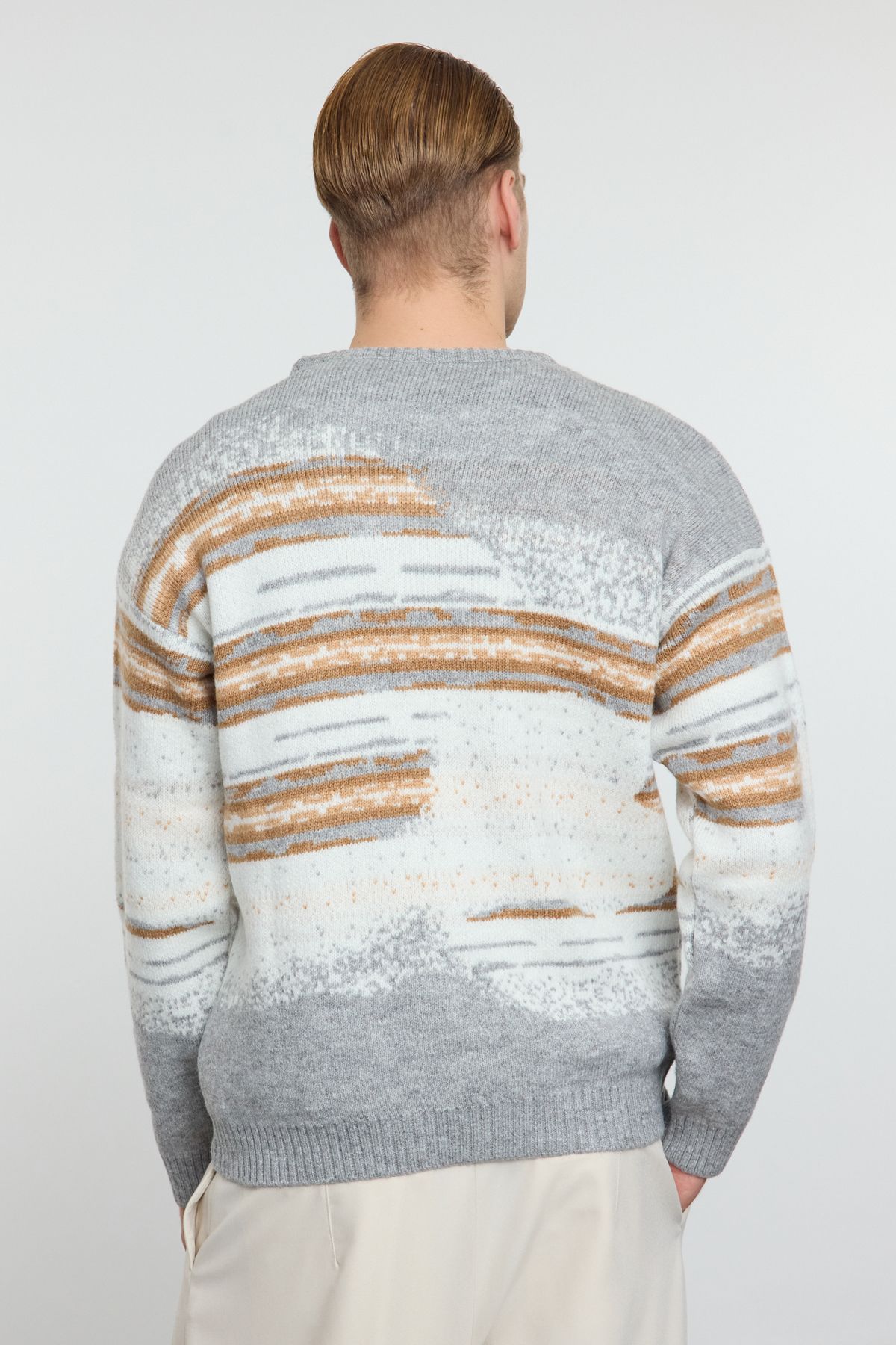 Trendyol Collection-Unisex Gray Crew Neck Knitwear Sweater - Landscape TMNAW25KZ00017 5