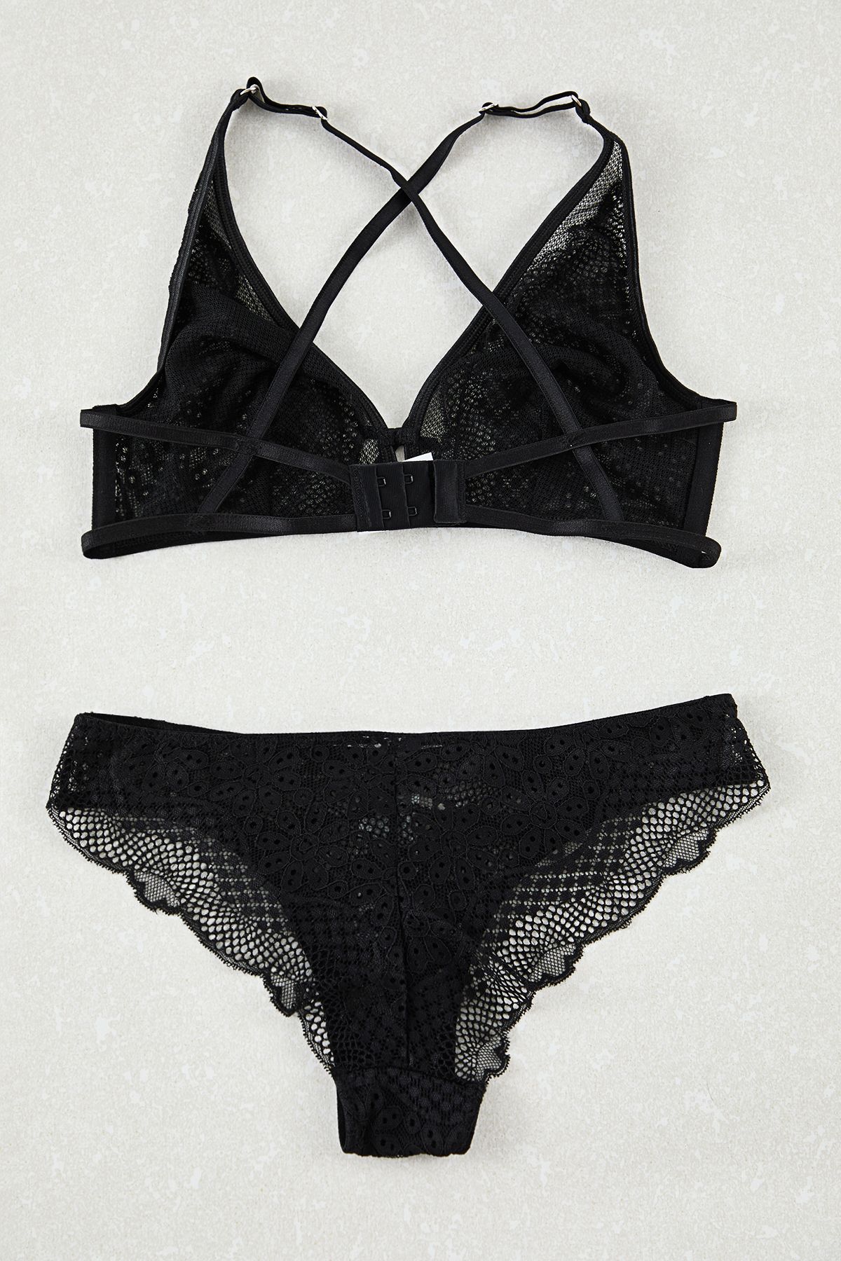 Edit by Trendyol-Black Lace No Underwire Capless Rope Strap Knitted Lingerie Set Tedaw25Cc00006 2