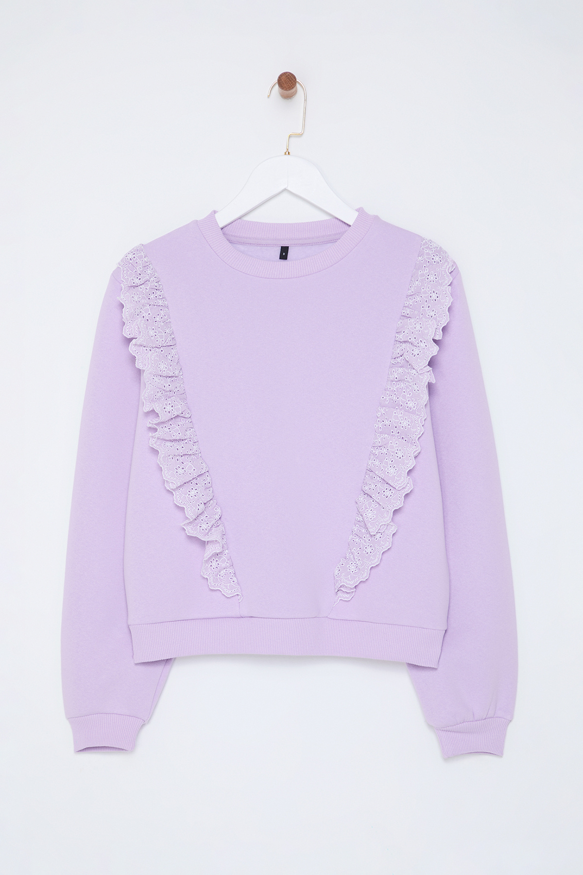 Trendyol Collection-Bluza z dzianiny dresowej Lilac z haftem, regularnym/normalnym krojem, gruba, polarowa podszewka Twoaw25Sw00253 6