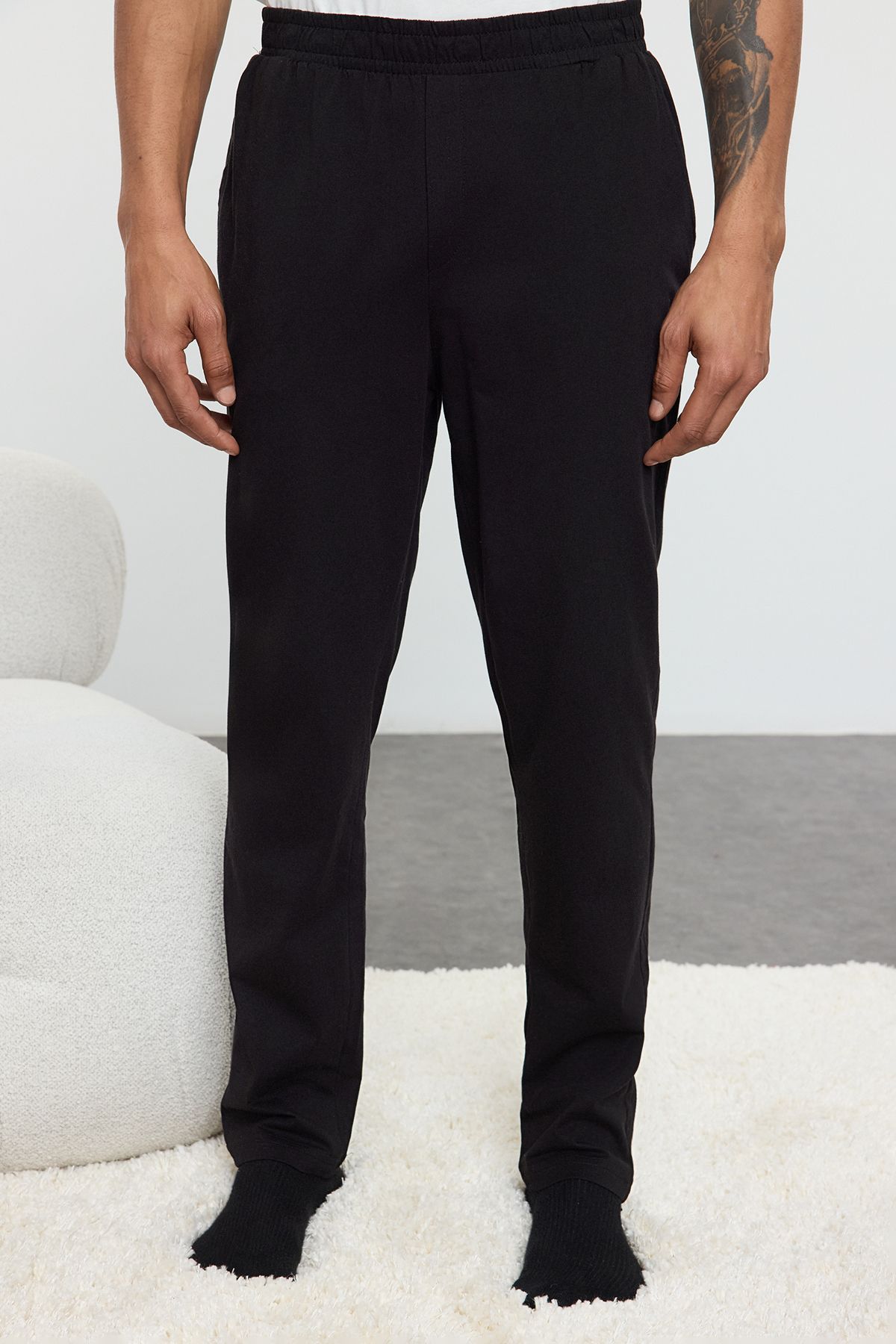 Trendyol Collection-Ecru Black Embroidery Pajama Set - Regular Fit Tmnaw25Pt00034 4