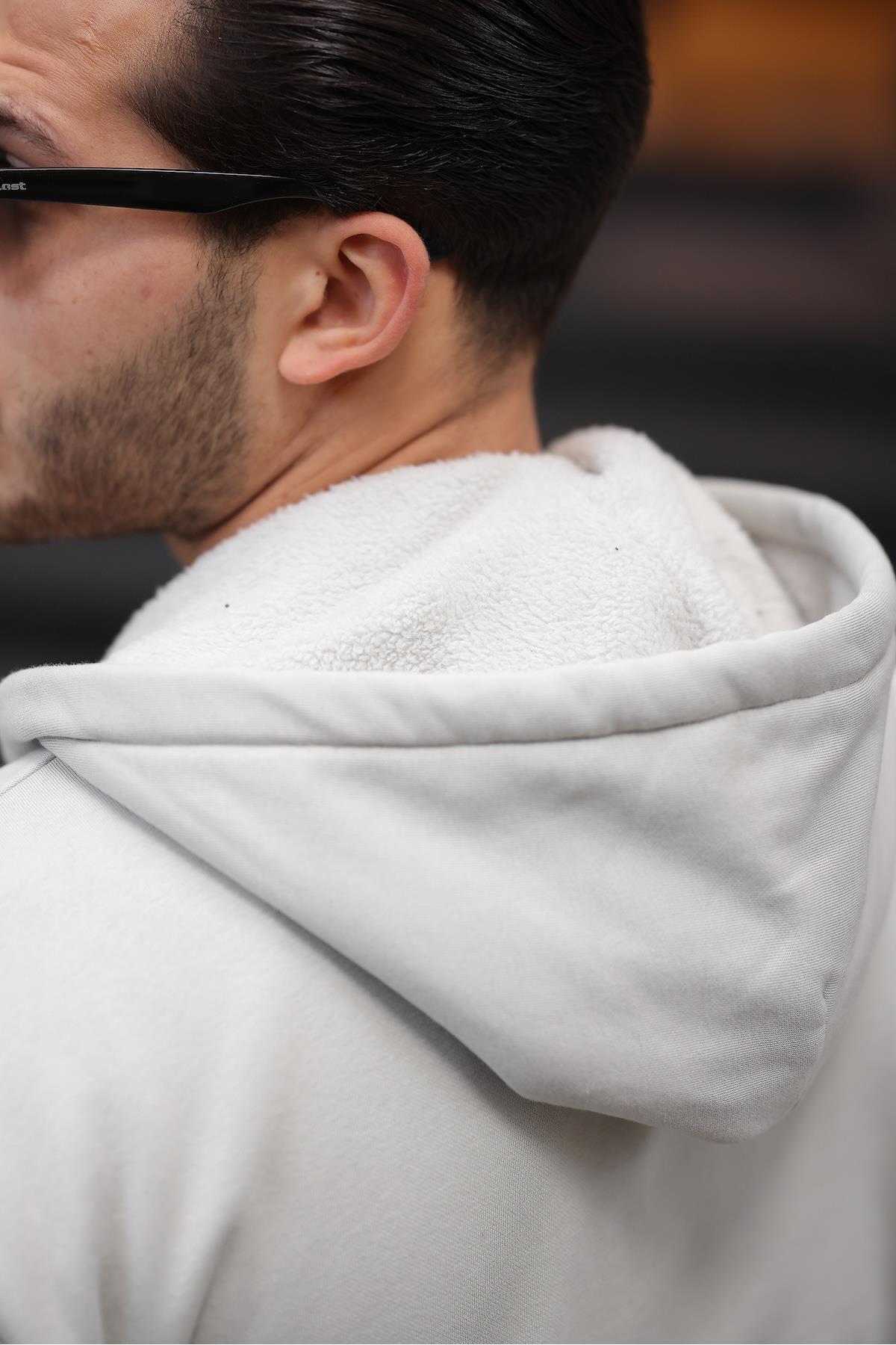 Valiberta İçi Peluş Üç İplik Kumaş Oversize Fermuarlı Kapüşonlu Sweatshirt- Mineral Gri görsel 6