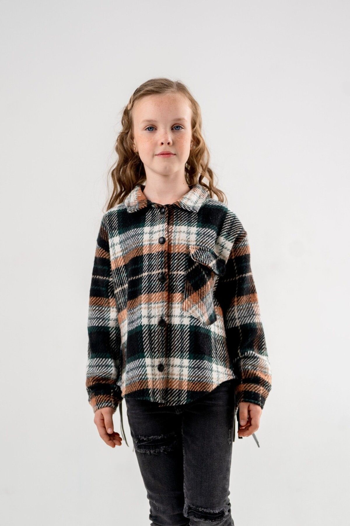 GİYİCEM-Girl's Fringed Plaid Shirt 3