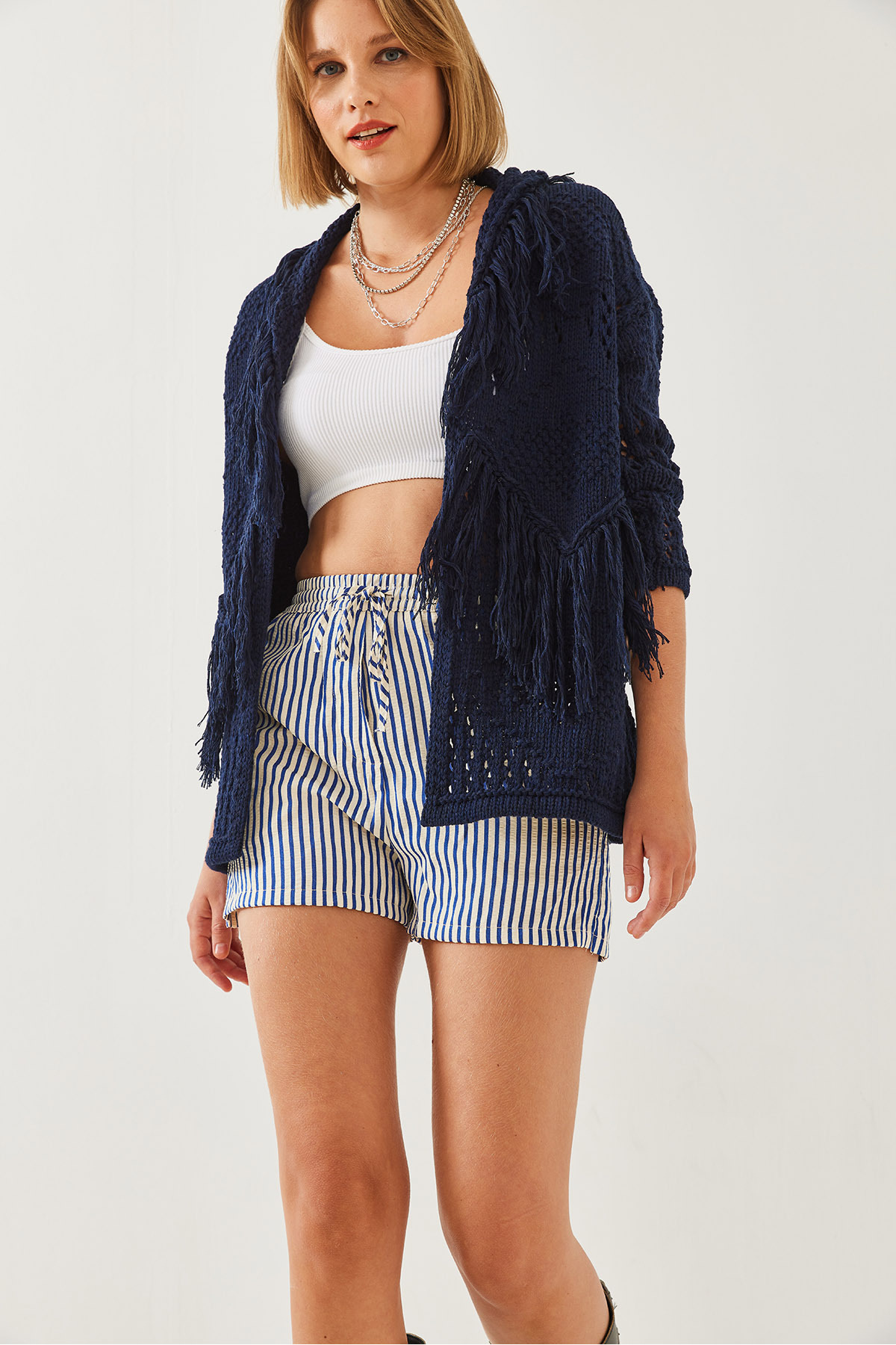 Bianco Lucci-Women's Fringed Knitwear Cardigan 20246215 6