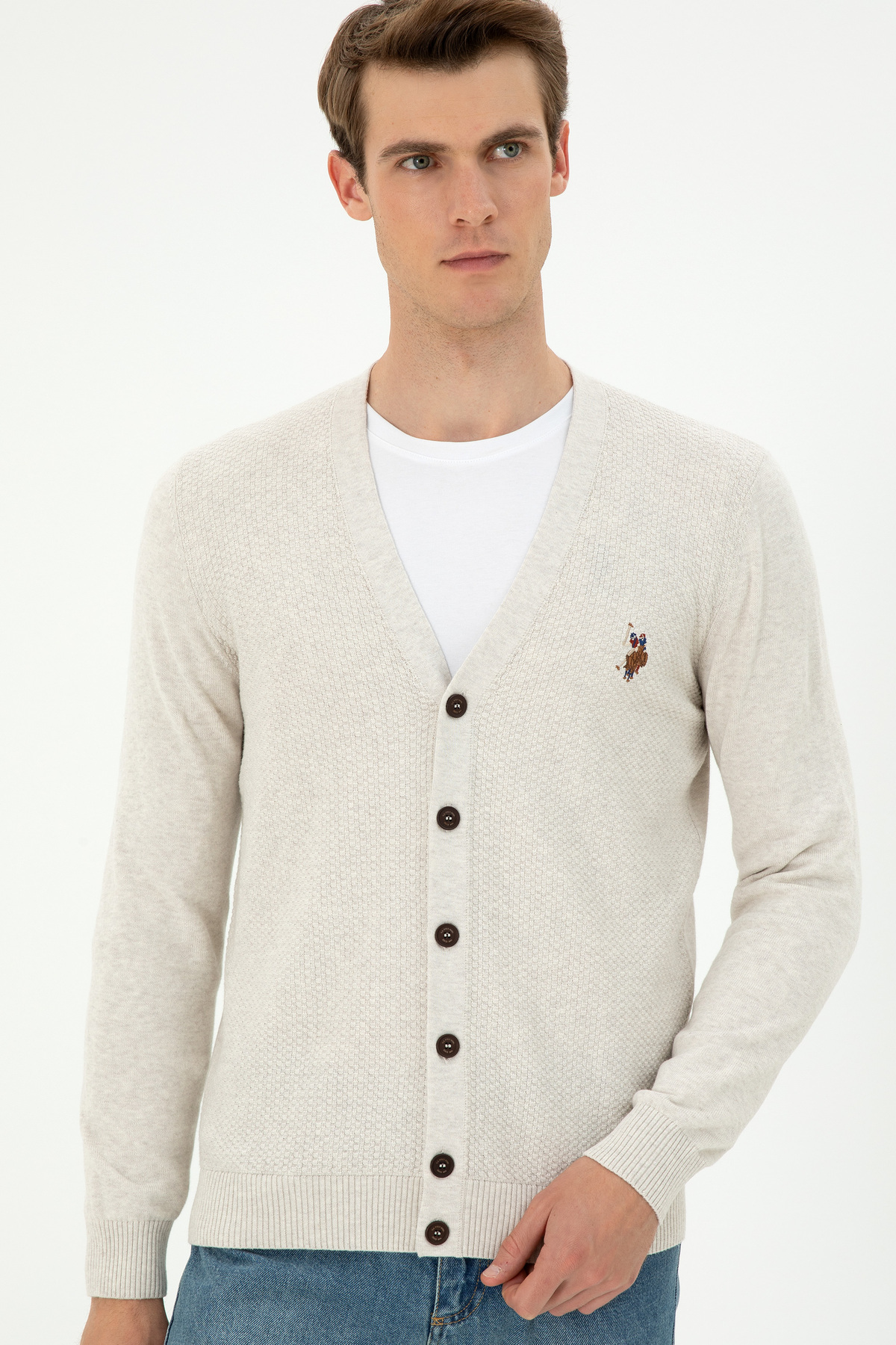 ژاکت تریکو پایه مردانه خاکستری ملانژ سنگی U.S. Polo Assn. مدل 50288878-VR225 — 3