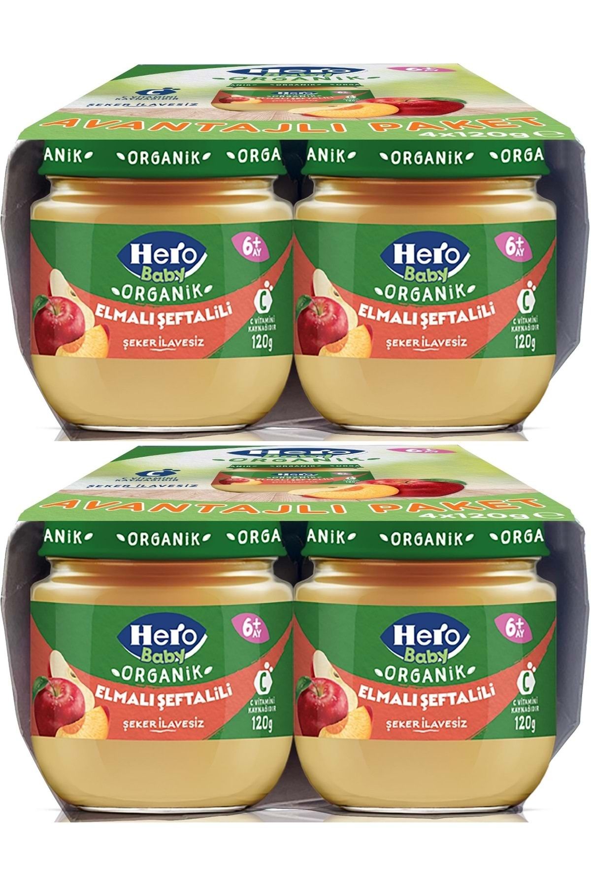 Hero Baby Kavanoz Maması 120GR Avantaj Pk (8 Li Set) Elmalı Şeftalili (2PK*4)