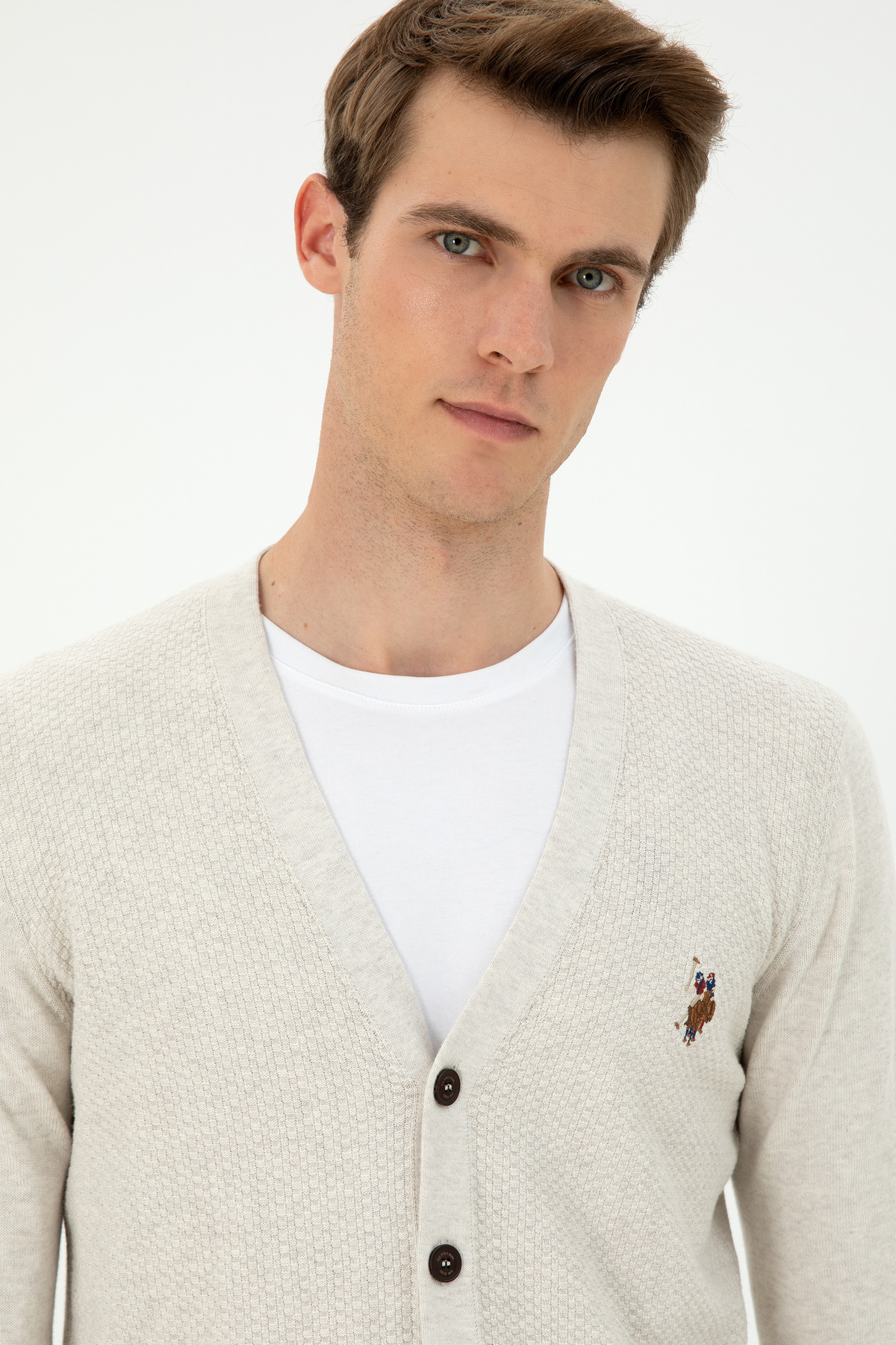 ژاکت تریکو پایه مردانه خاکستری ملانژ سنگی U.S. Polo Assn. مدل 50288878-VR225 — 2