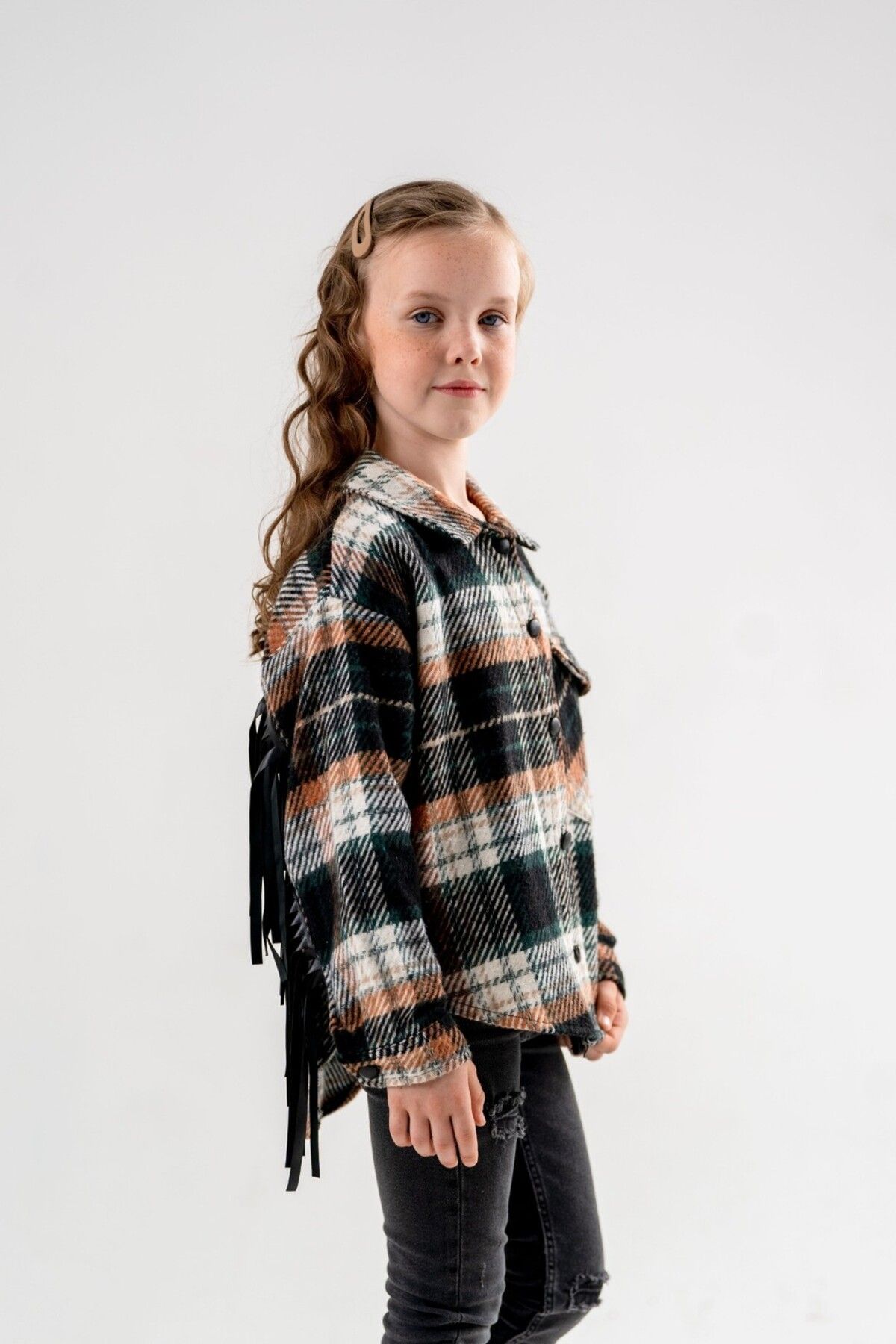 GİYİCEM-Girl's Fringed Plaid Shirt 2